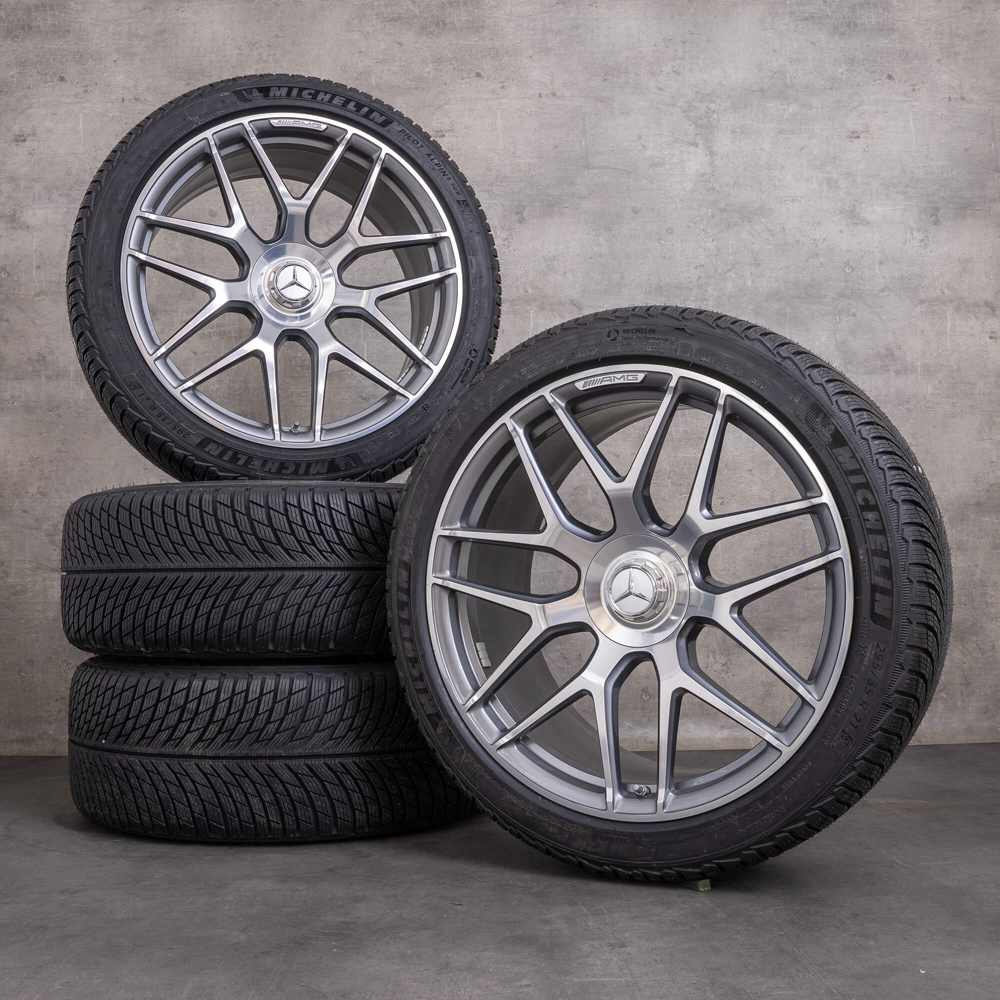 Originální disky Mercedes Benz GLC 63 & S AMG Winterrder 21 palců C253 X253 A2534014000 A2534014100 himalaya grey vysoce lesklé soustružené