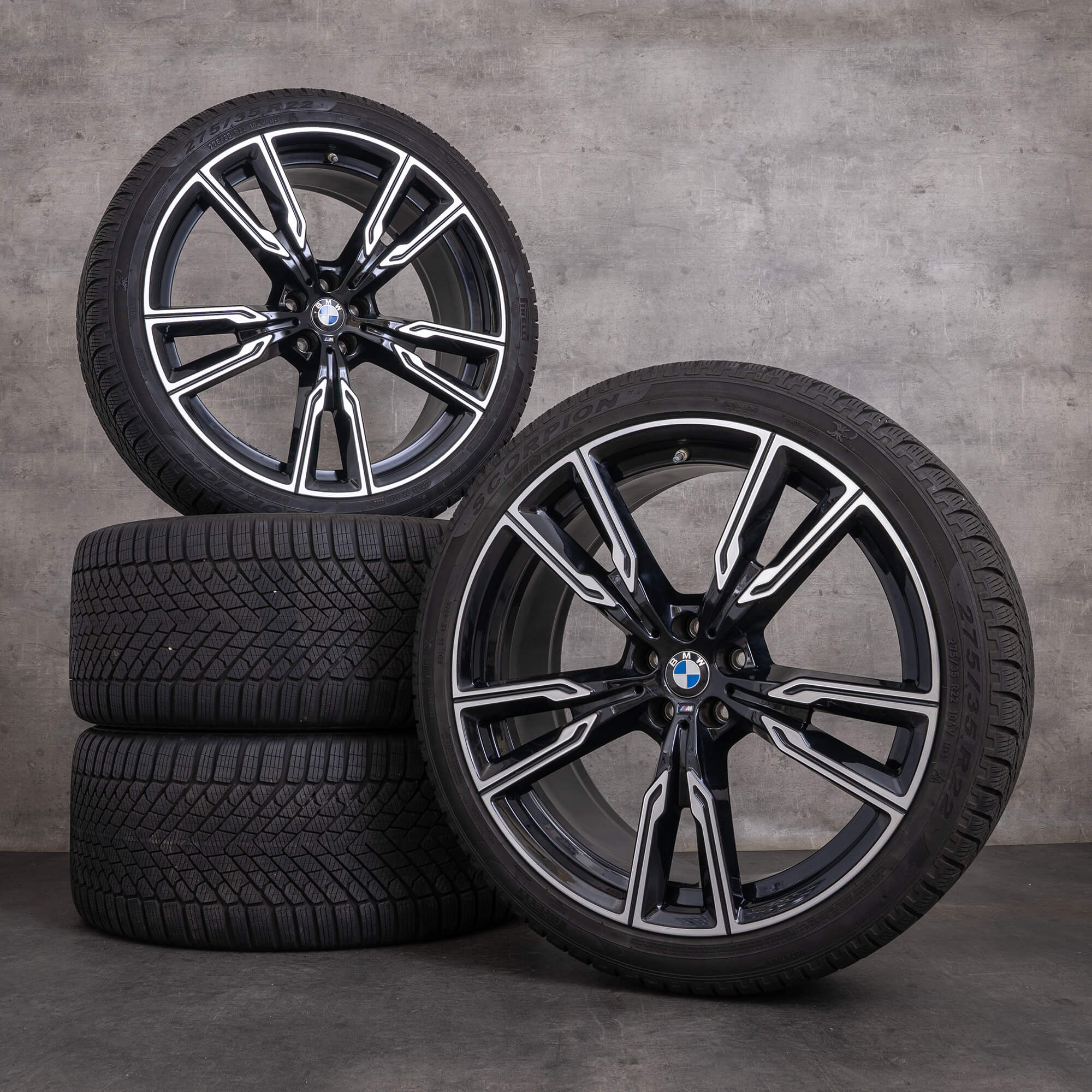 Jantes e pneus inverno originais BMW X5 X6 22 polegadas G05 G06 jantes estilo 747 M 6856025 6856026 preto brilhante torneado