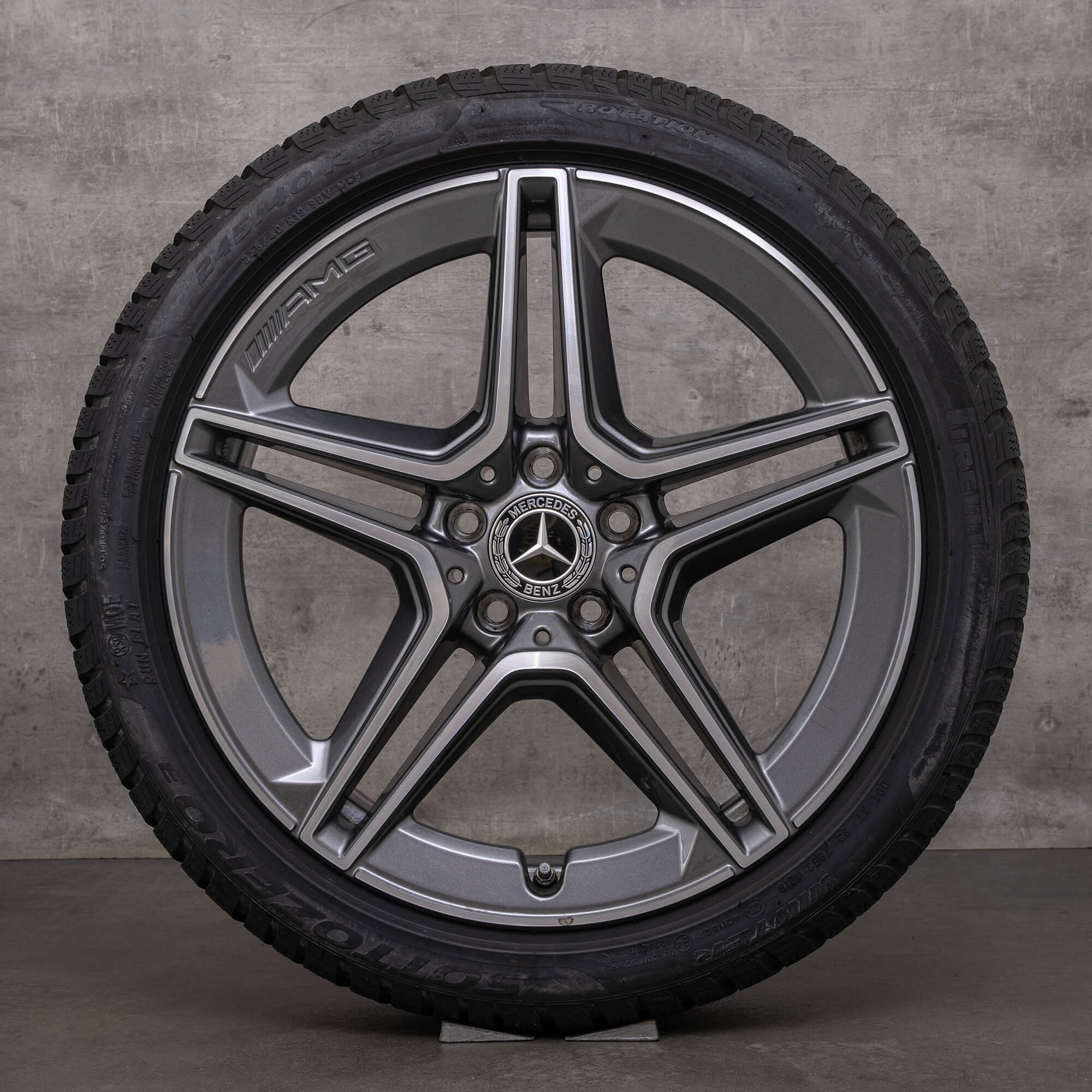 Original Mercedes Benz CLS AMG vinterhjul 19 tommer C257 fælge A2574011500 himalaya grå blank drejet