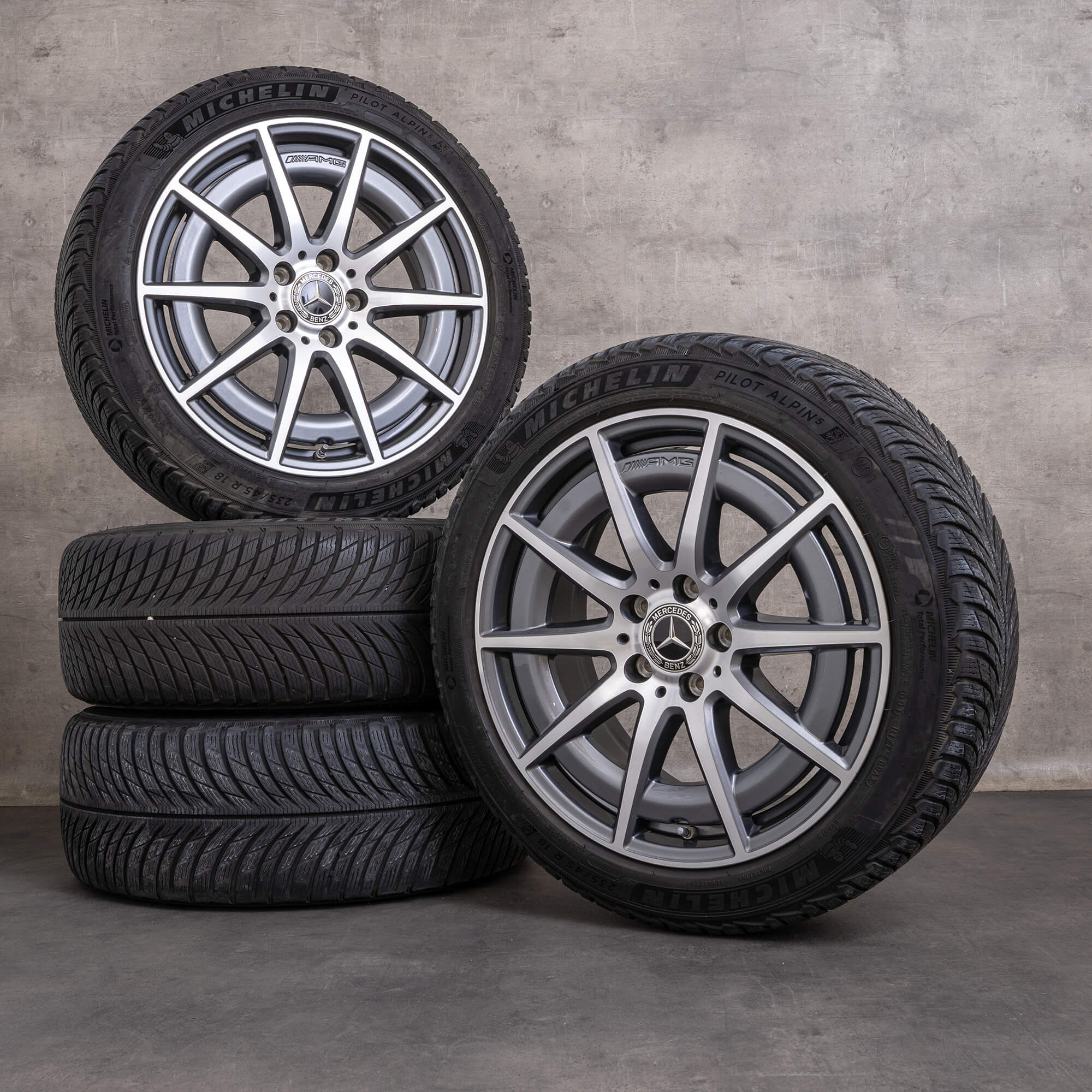 Originele Mercedes Benz C-klasse C43 AMG winterbanden 18 inch W206 S206 velgen A2064012100 himalayagrijs glanzend gedraaid