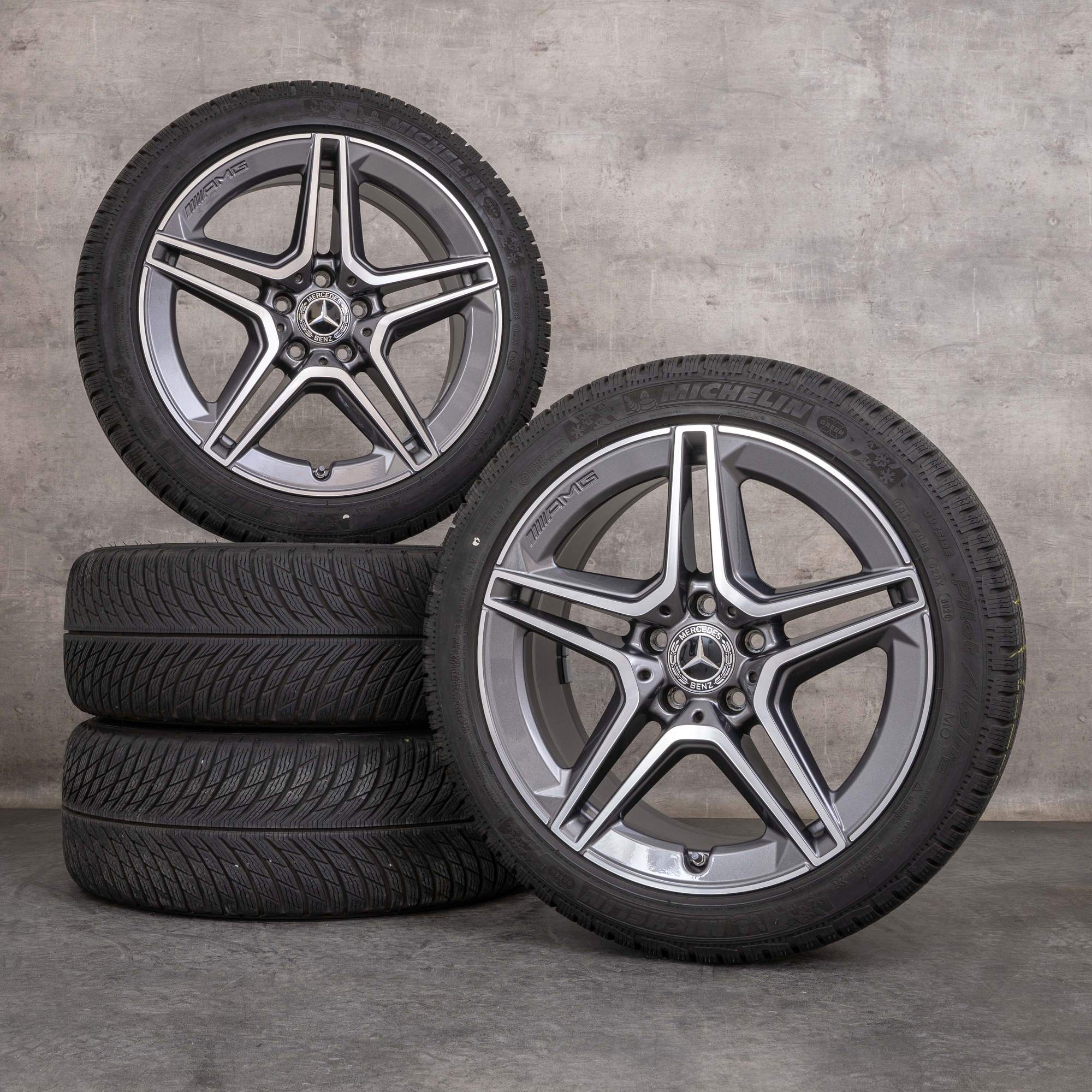 Original Mercedes-Benz AMG C43 Winterräder 18 Zoll 205 Felgen A2054019900 A2054019600 5-Doppelspeichen-Rad himalaya grey glanzgedreht