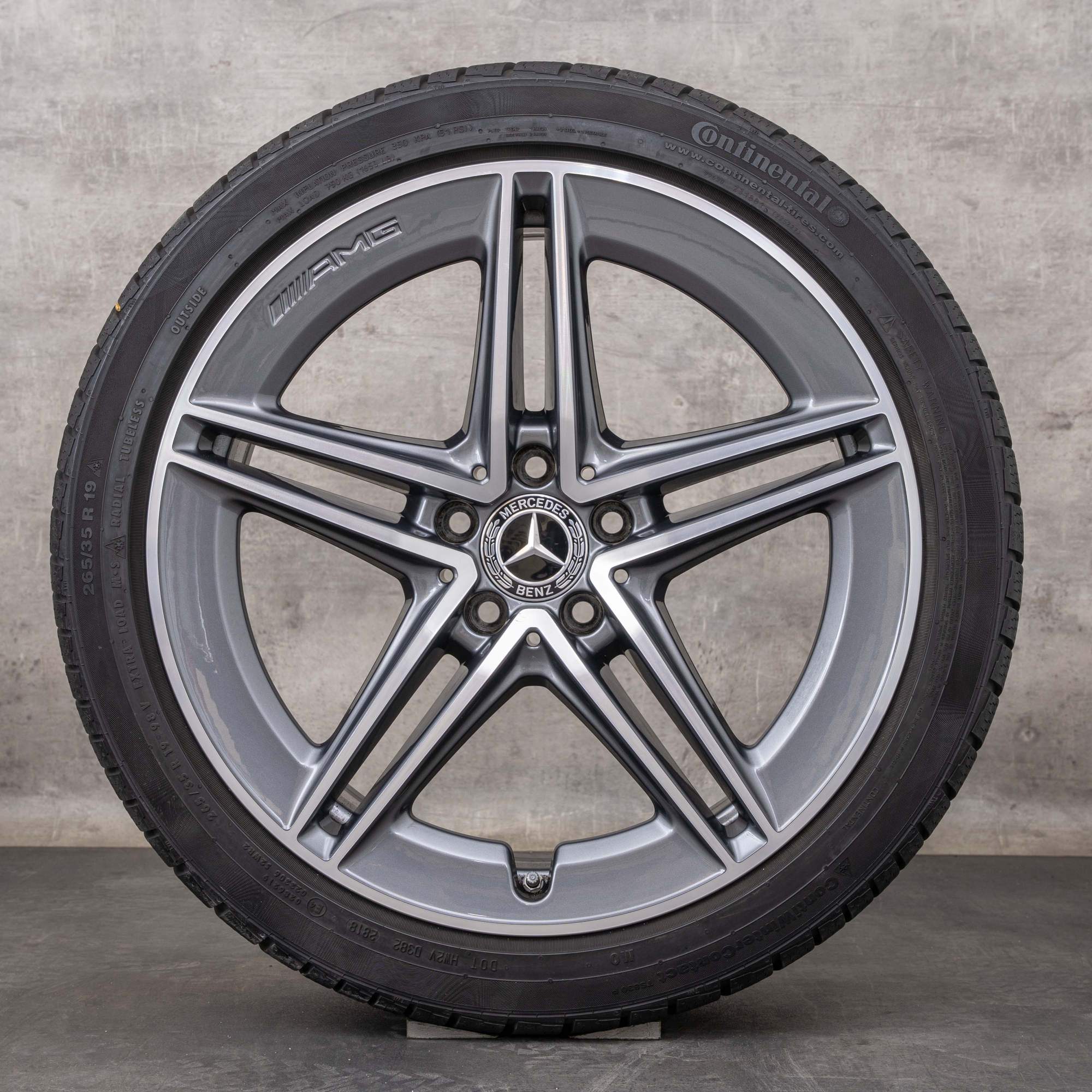 Oryginał Mercedes Benz Klasa C63 i S AMG koła zimowe 19 cali W205 S205 felgi A2054010501 A2054010601 himalaya szary polerowane