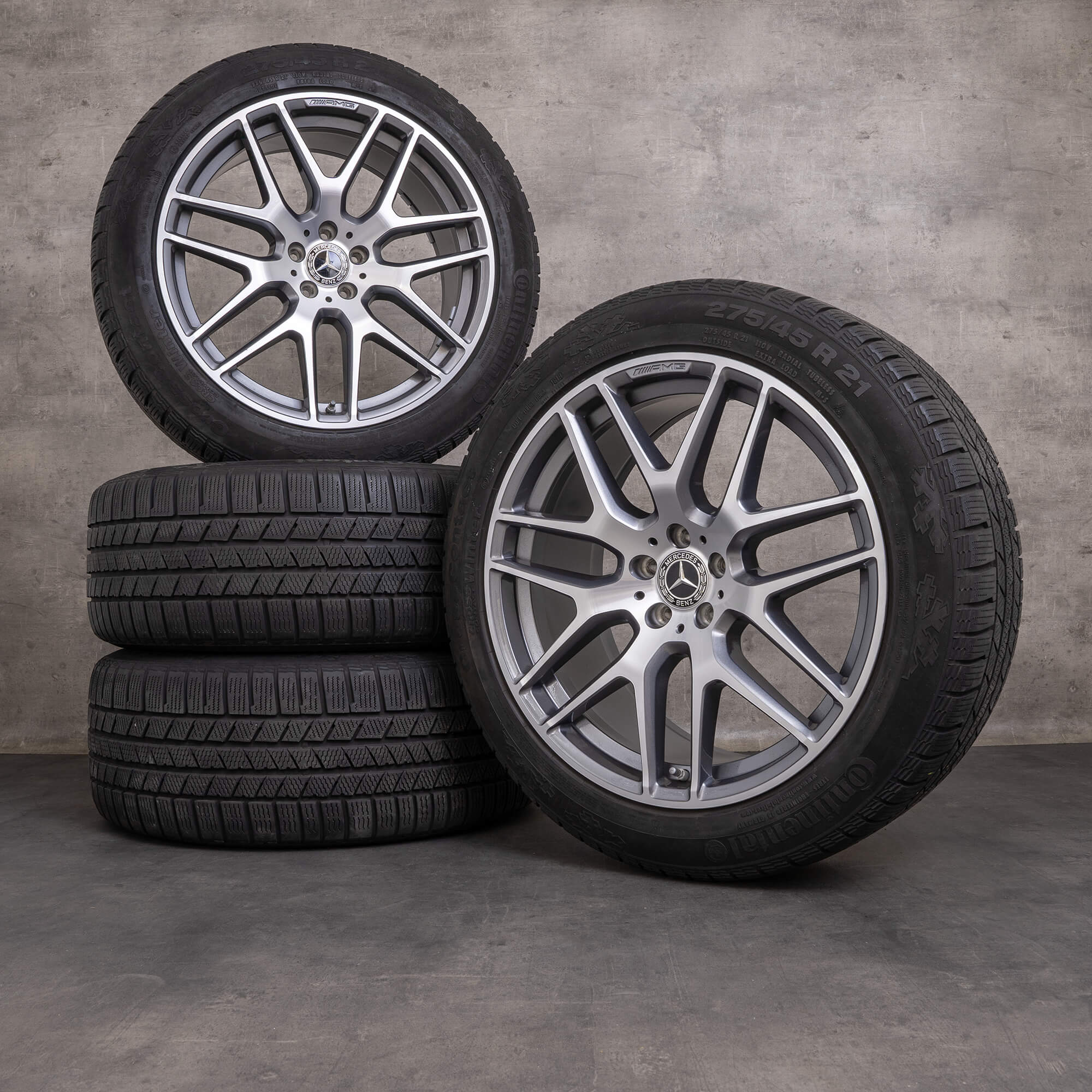 Original Mercedes Benz GLS 63 AMG vinterhjul 21 tommer W166 X166 fælge A1664012800 himalaya grå blank drejet