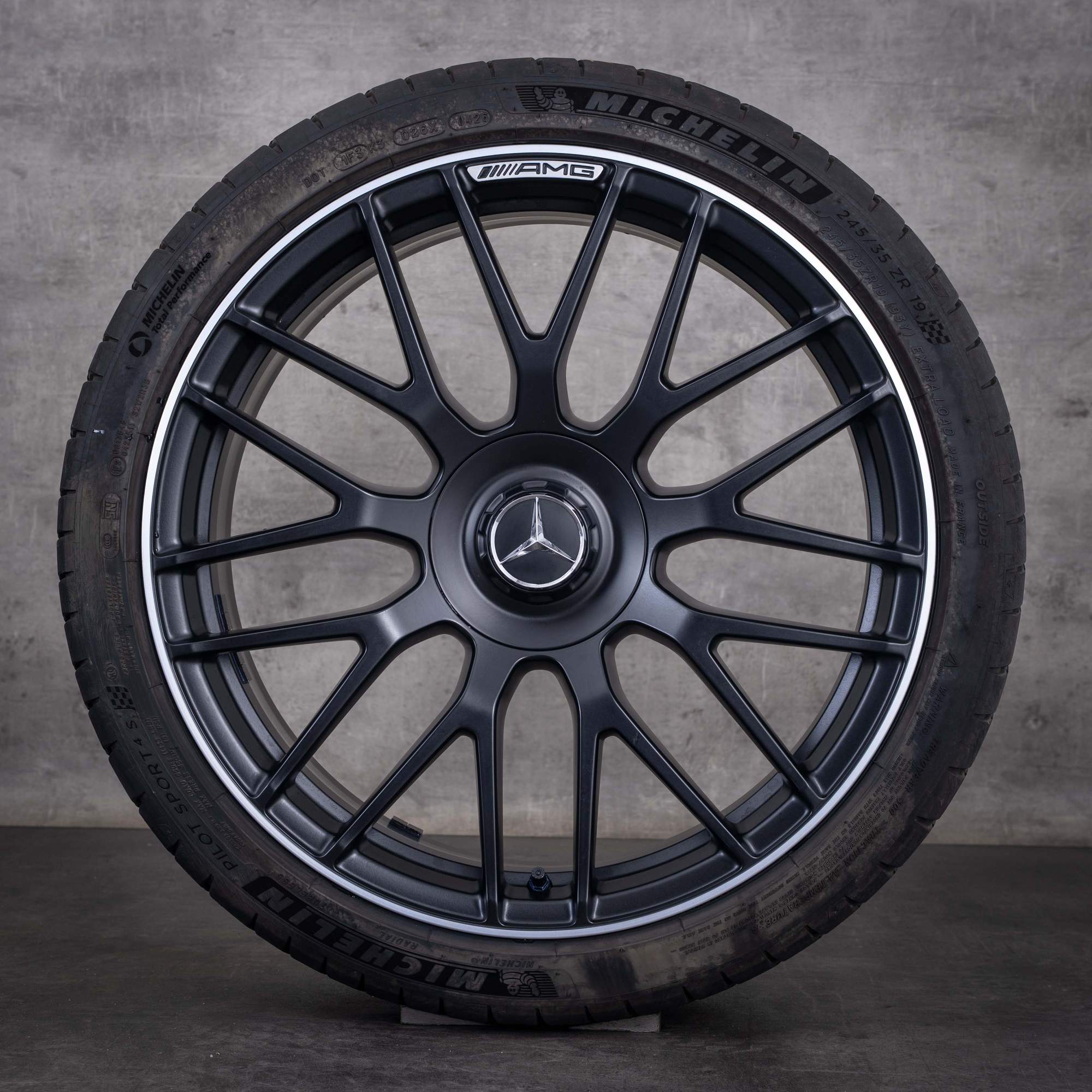 Jante originale Mercedes-Benz Clasa C C63 S AMG de 19 inci W205 S205 pentru anvelope de vară A2054011700 A2054011800 negru mat marginea diamantată