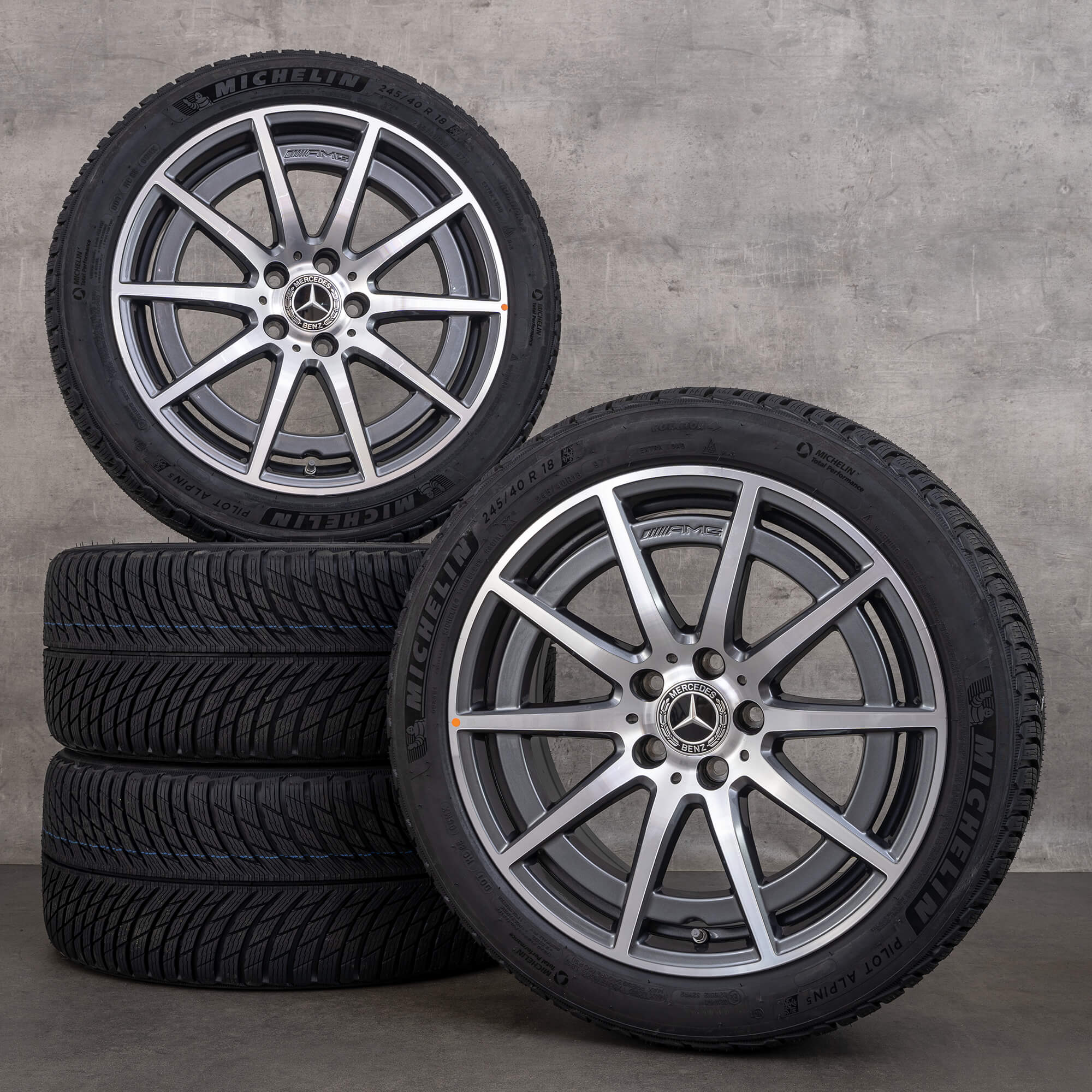 OEM Mercedes Benz A-Class A 45 CLA AMG snow tire packages 18 inch W177 V177 C118 X118 Rims A1774012100 himalaya grey glossy turned
