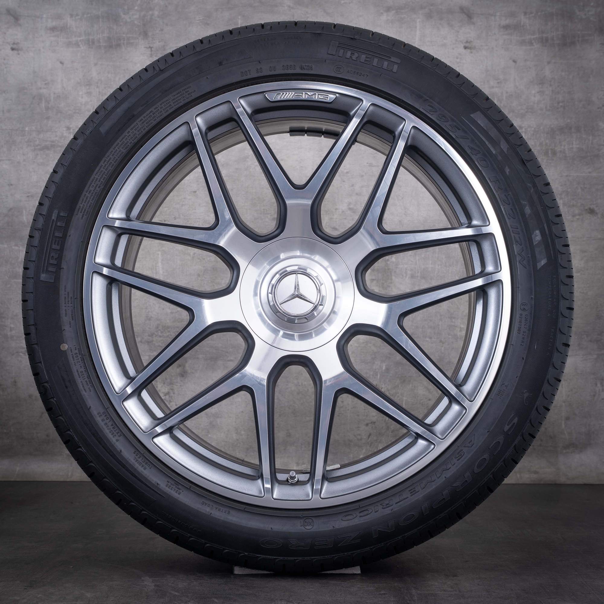 Original Mercedes-Benz AMG G-Klass-fälgar 22 tum 463 Sommarhjul A4634012000 KORSSPOKFELG himalaya grey, frontpolerad