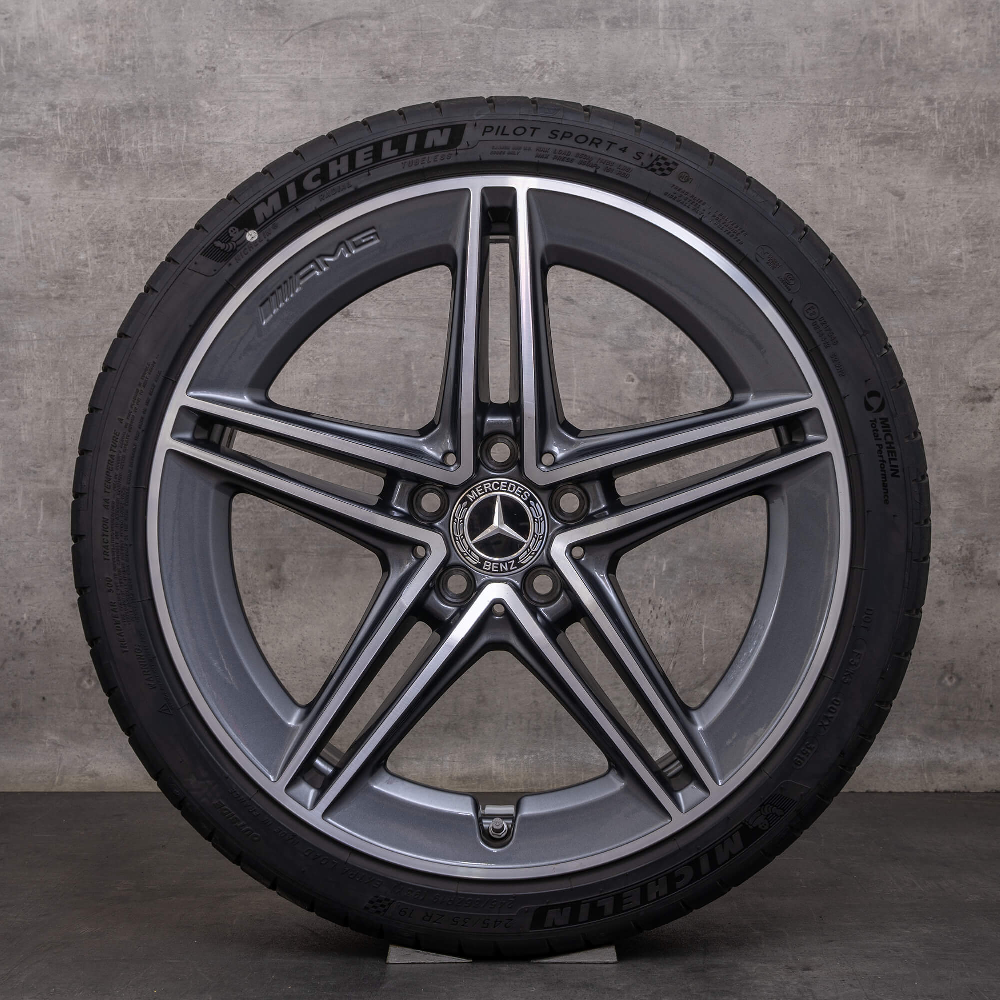 Orijinal Mercedes Benz A-Serisi CLA A 45 AMG kış jant lastik 19 inç W177 C118 X118 jantlar A1774012300 himalaya gri parlak tornalanmış