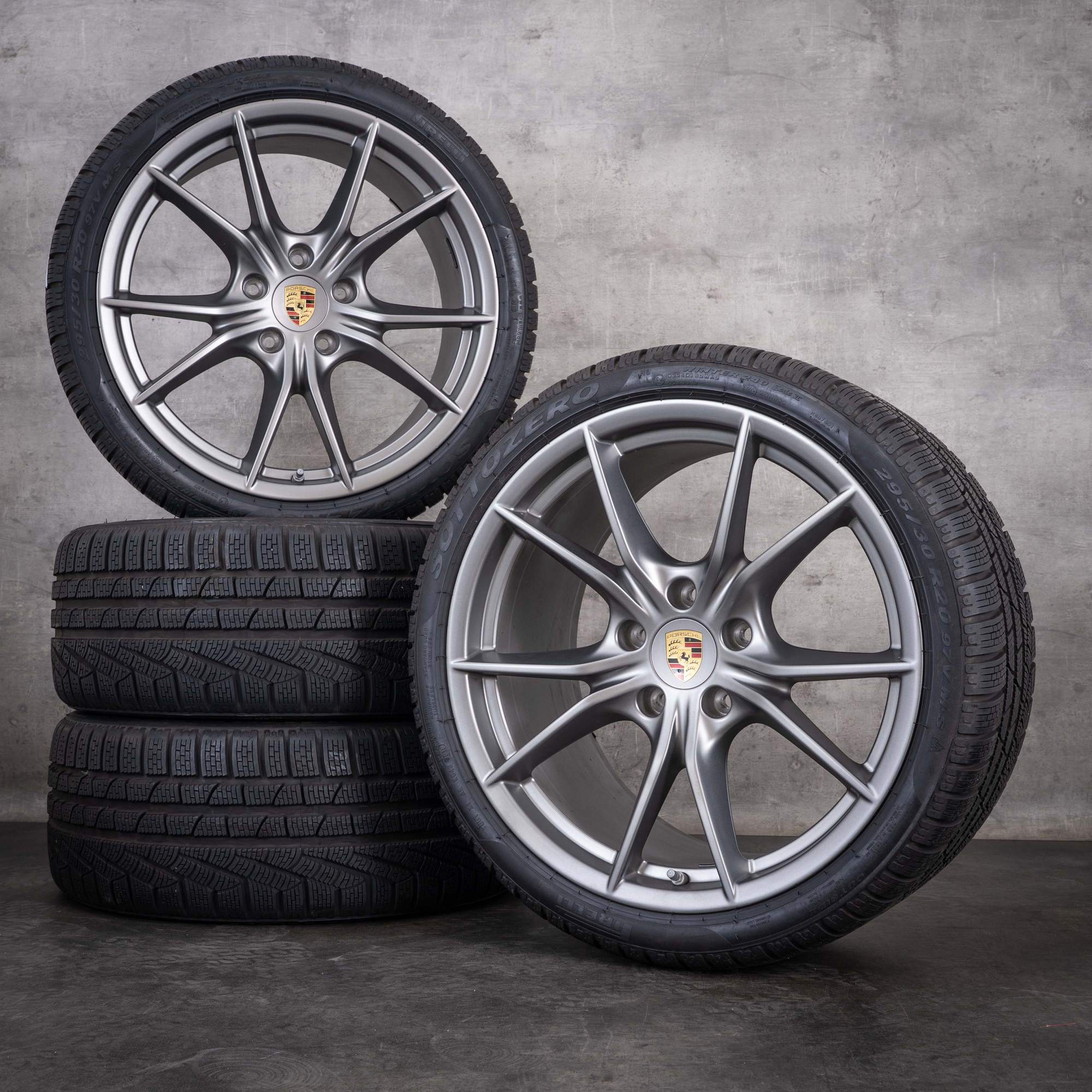 Oryginalne koła zimowe do Porsche 991 II 20 cali felgi Carrera 4 & S GTS nr kat. 99136271000 99136276003 matowy platynowy srebrny