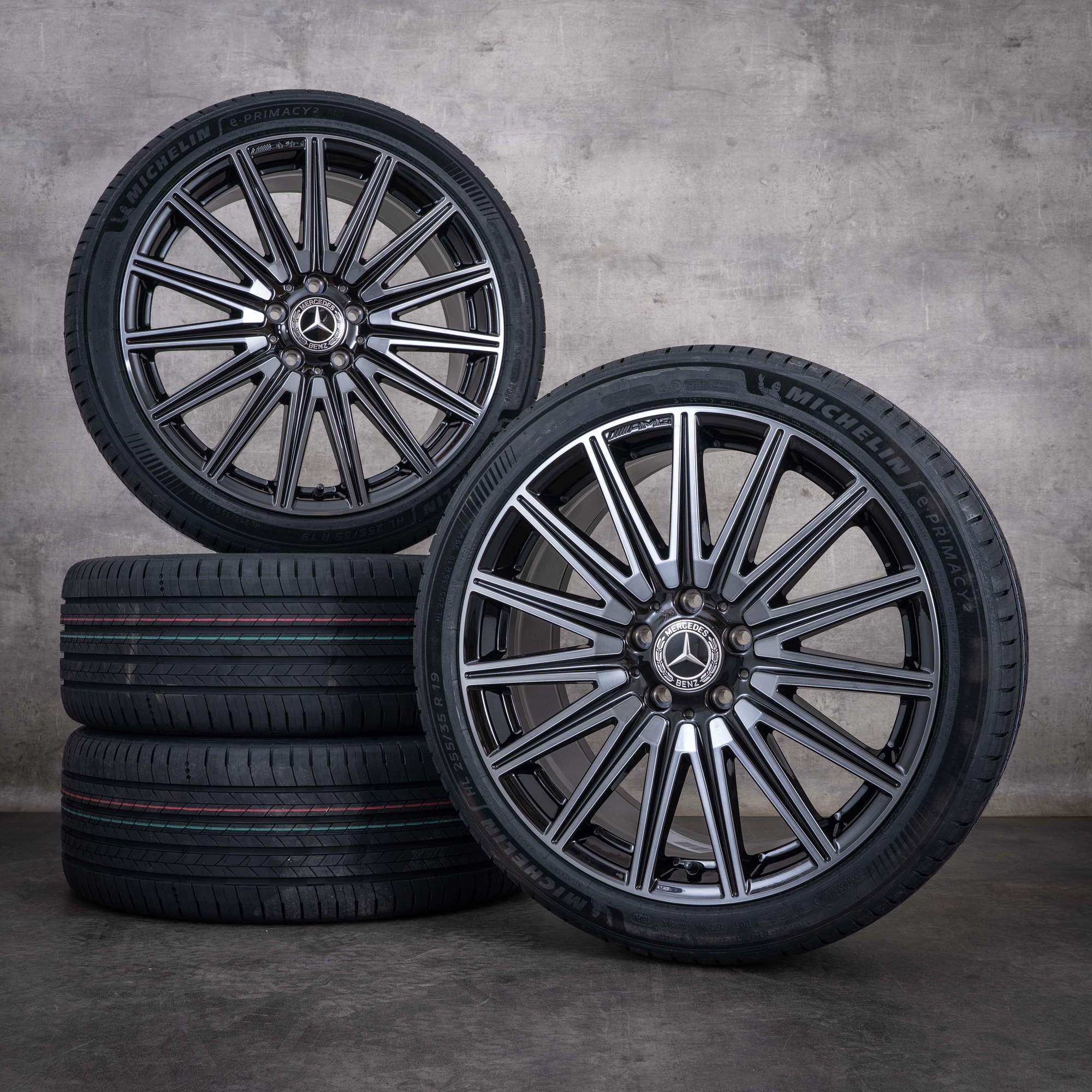 Originale Mercedes-Benz CLA EQ AMG-fælge 19 tommer X174 C174 250+ 350 4Matic fælge med sommerdæk A1744014400 A1744014500 sort, poleret NY