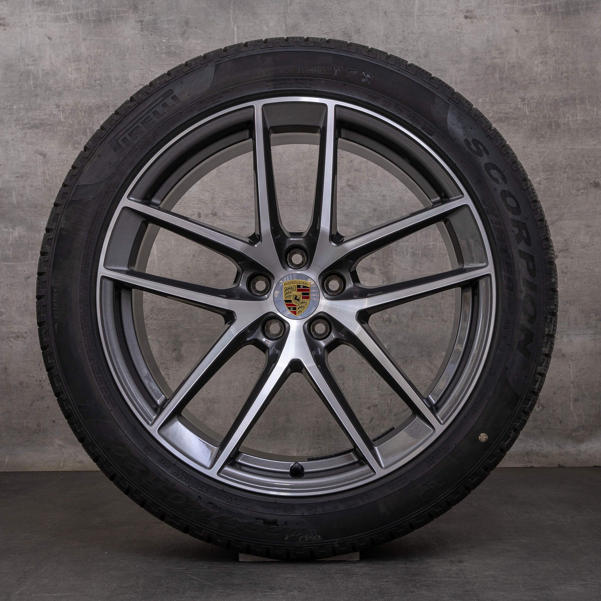 Jantes e pneus inverno originais Porsche Macan III jantes de 20 polegadas 95B601025EJ 95B601025EK titânio brilhante torneado