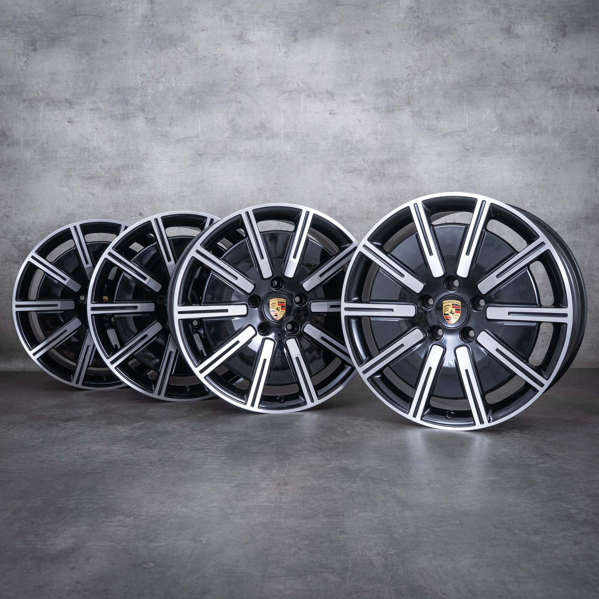 Oryginalne felgi Porsche Taycan 20 cali 9J1 Aero 9J1601025E 9J1601025F czarne polerowane
