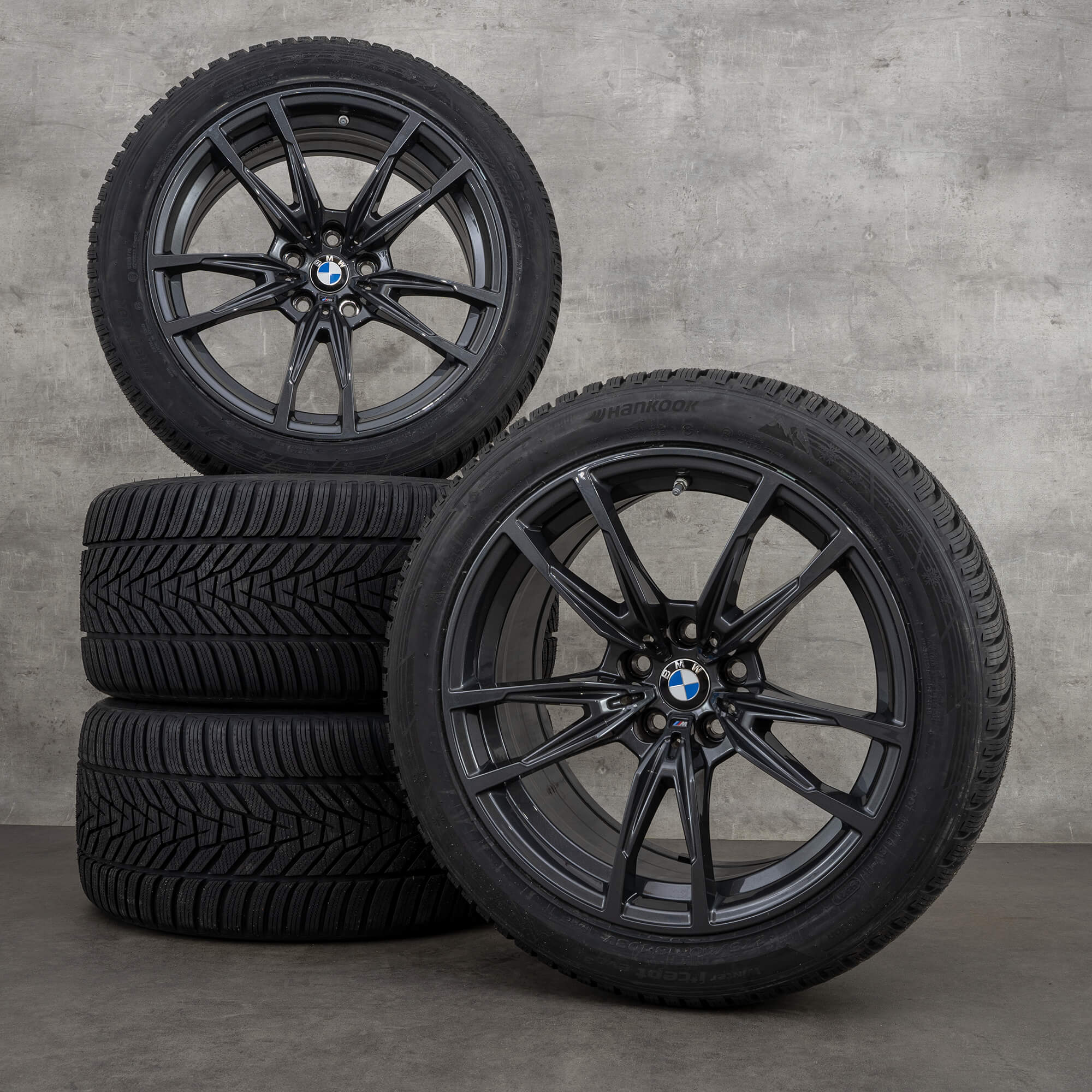 Original BMW M3 M4 komplette vinterhjul 19 20-tommers G80 G82 G83 felger 842 M 8093830 8093831 orbit grå