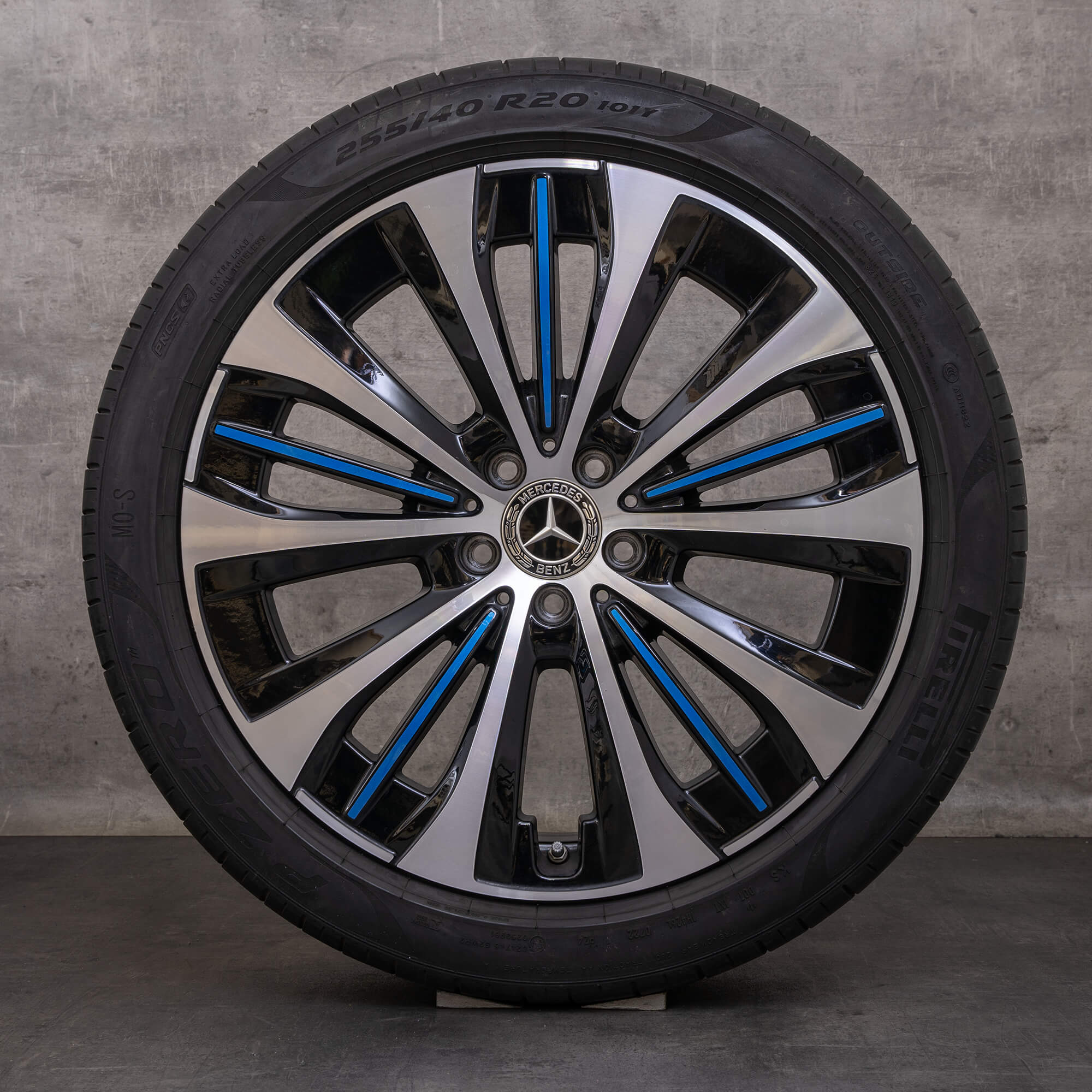 Orijinal Mercedes Benz EQE jantlar 20 inç V295 sedan yaz jant lastik A2954011800 siyah mavi parlak tornalı