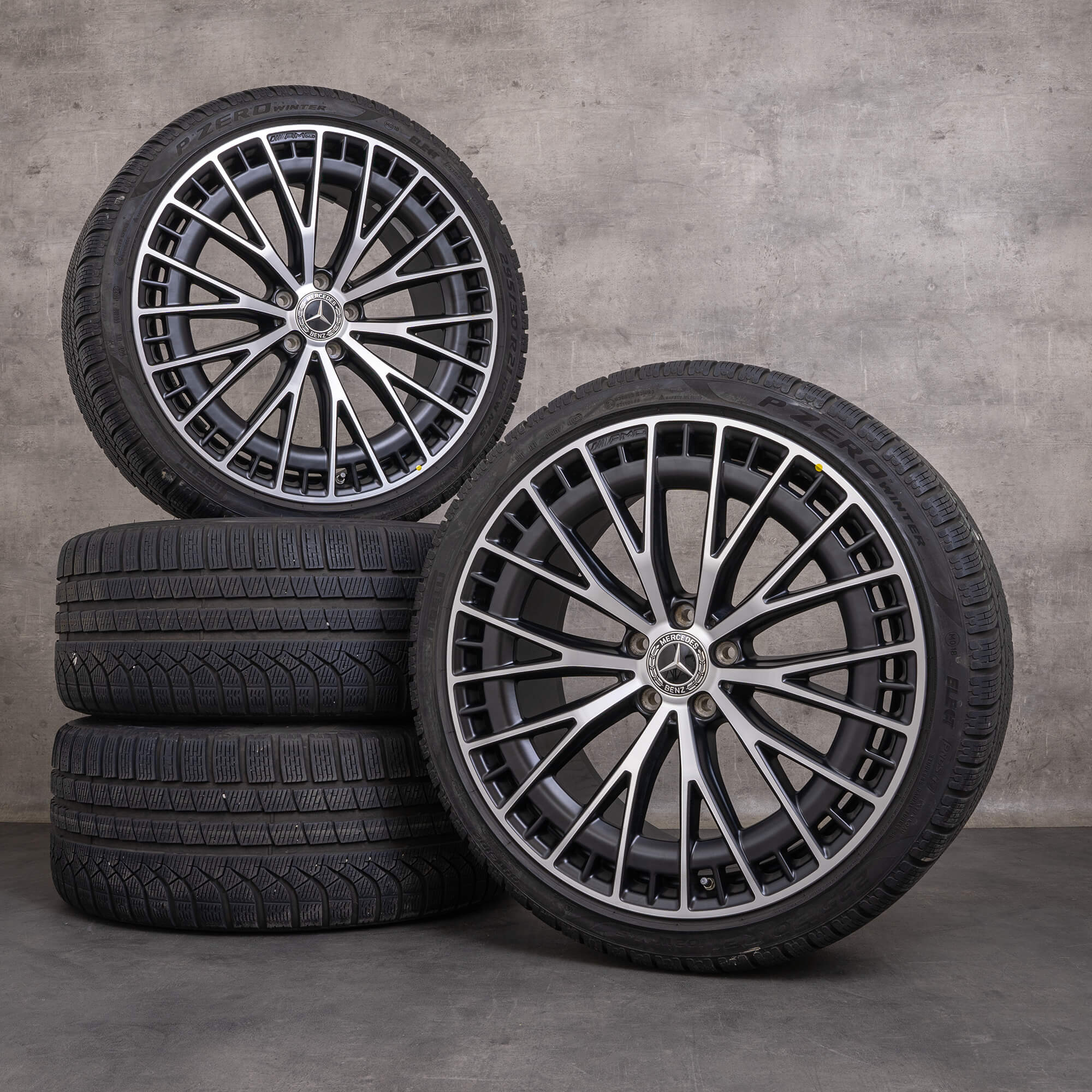 Llantas de invierno originales Mercedes Benz EQE 43 53 AMG 21 pulgadas V295 4Matic A2954012900 A2954013000 acabado negro seda mate alto brillo