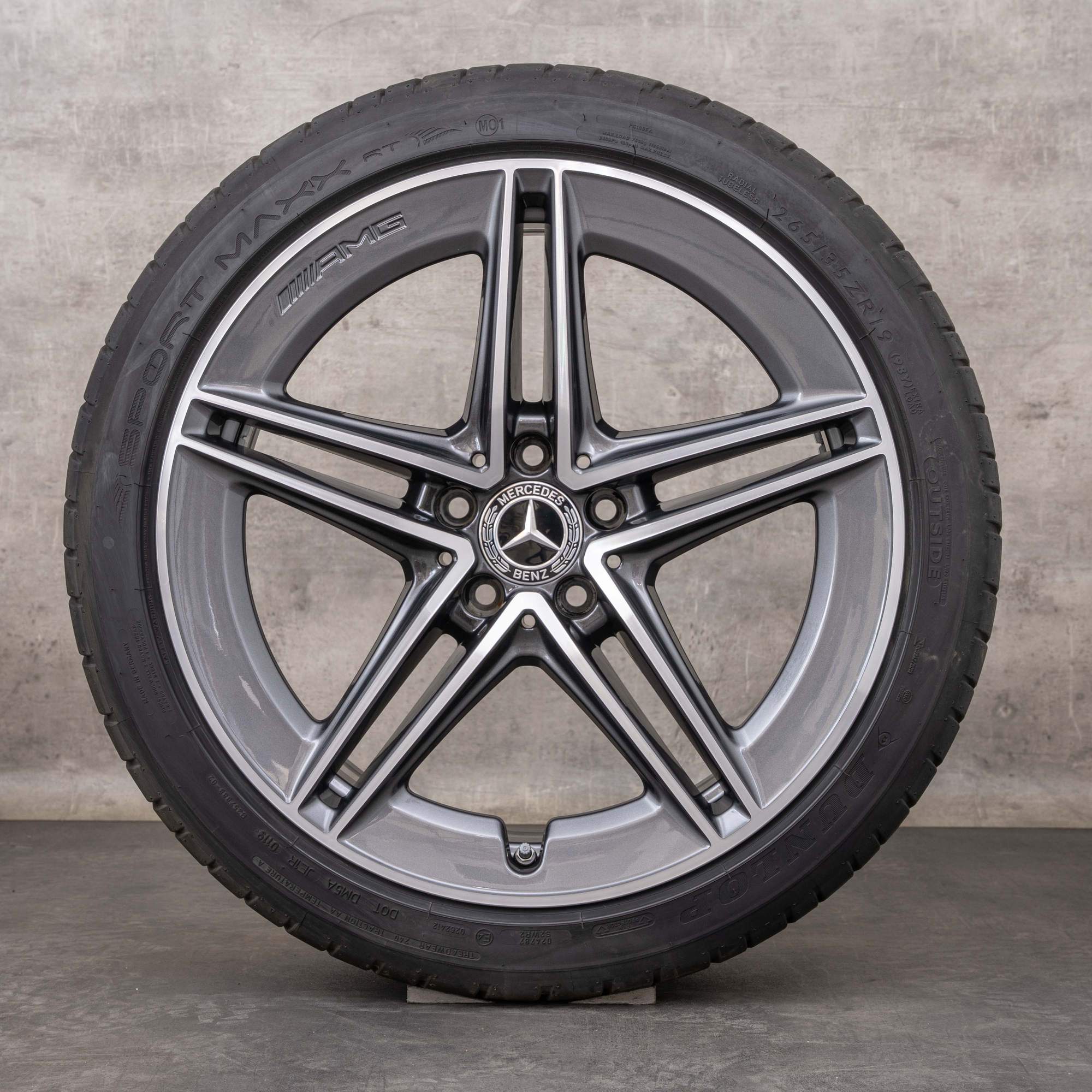 Oryginał Mercedes Benz Klasa C63 i S AMG felgi 19 cali W205 S205 koła letnie A2054010501 A2054010601 himalaya szary polerowane