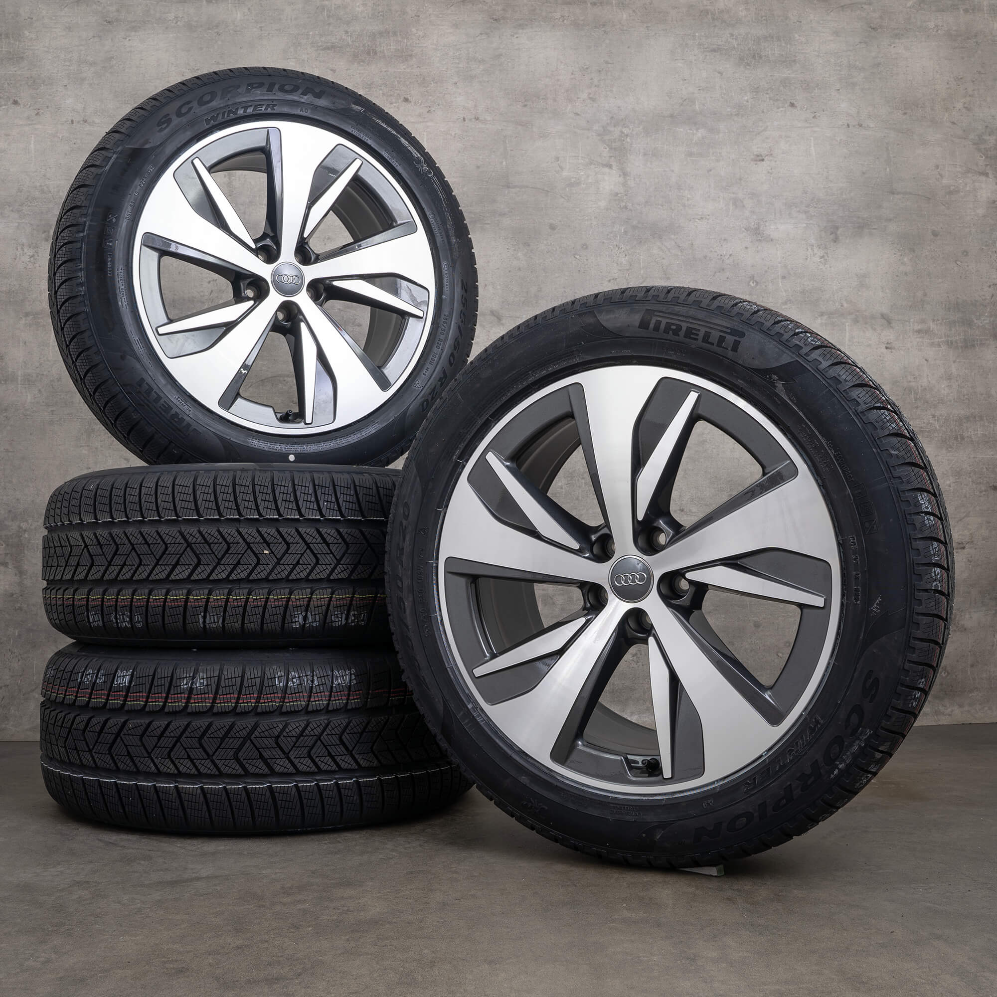 Oryginalne koła zimowe do Audi e-tron GE Q8 20 cali felgi 4KE 4KE601025AF kolor antracytowy diamond cut NOWE