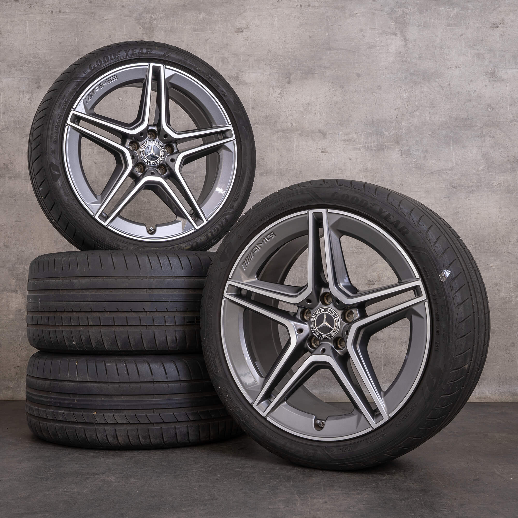 Orijinal Mercedes Benz AMG CLS jantlar 19 inç W257 C257 yaz jant lastik A2574011500 A2574011600 himalaya gri parlak tornalanmış