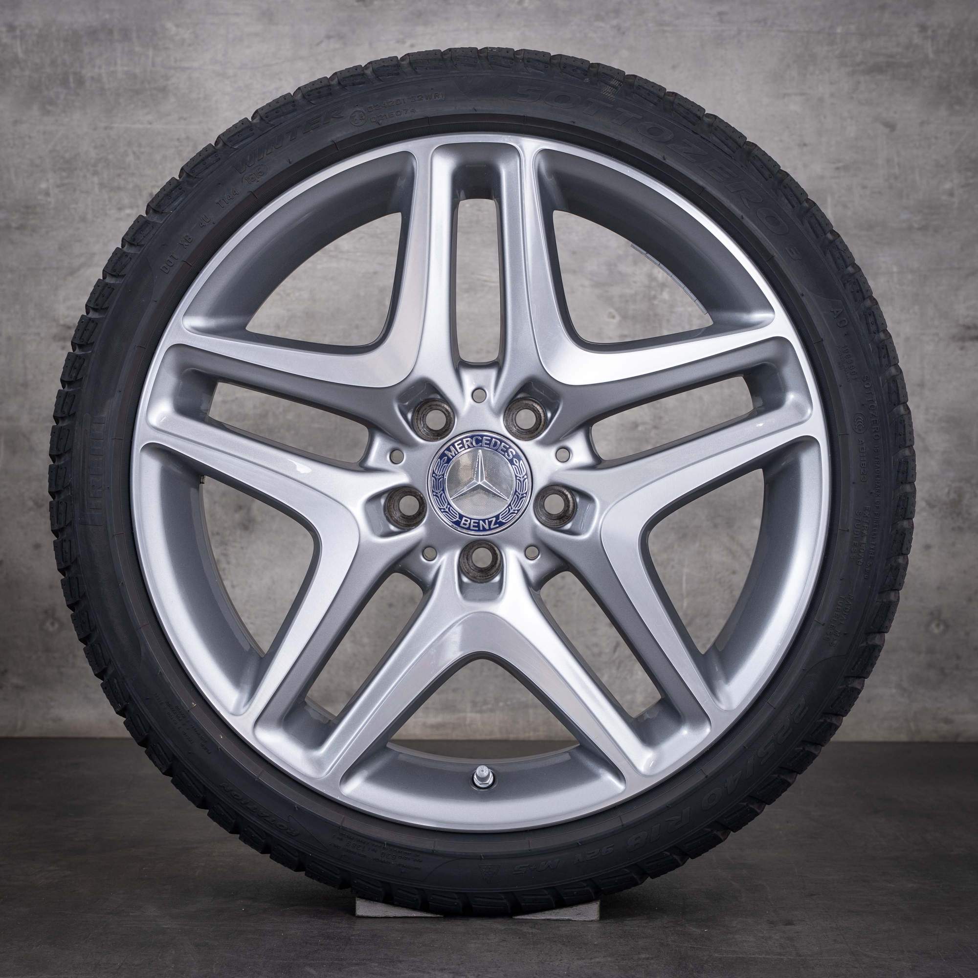 Oryginalne koła zimowe Mercedes-Benz SLK SLC felgi 18 cali R172 A1724011602 wzór z 5 podwójnymi ramionami kolor himalaya grey diamond cut