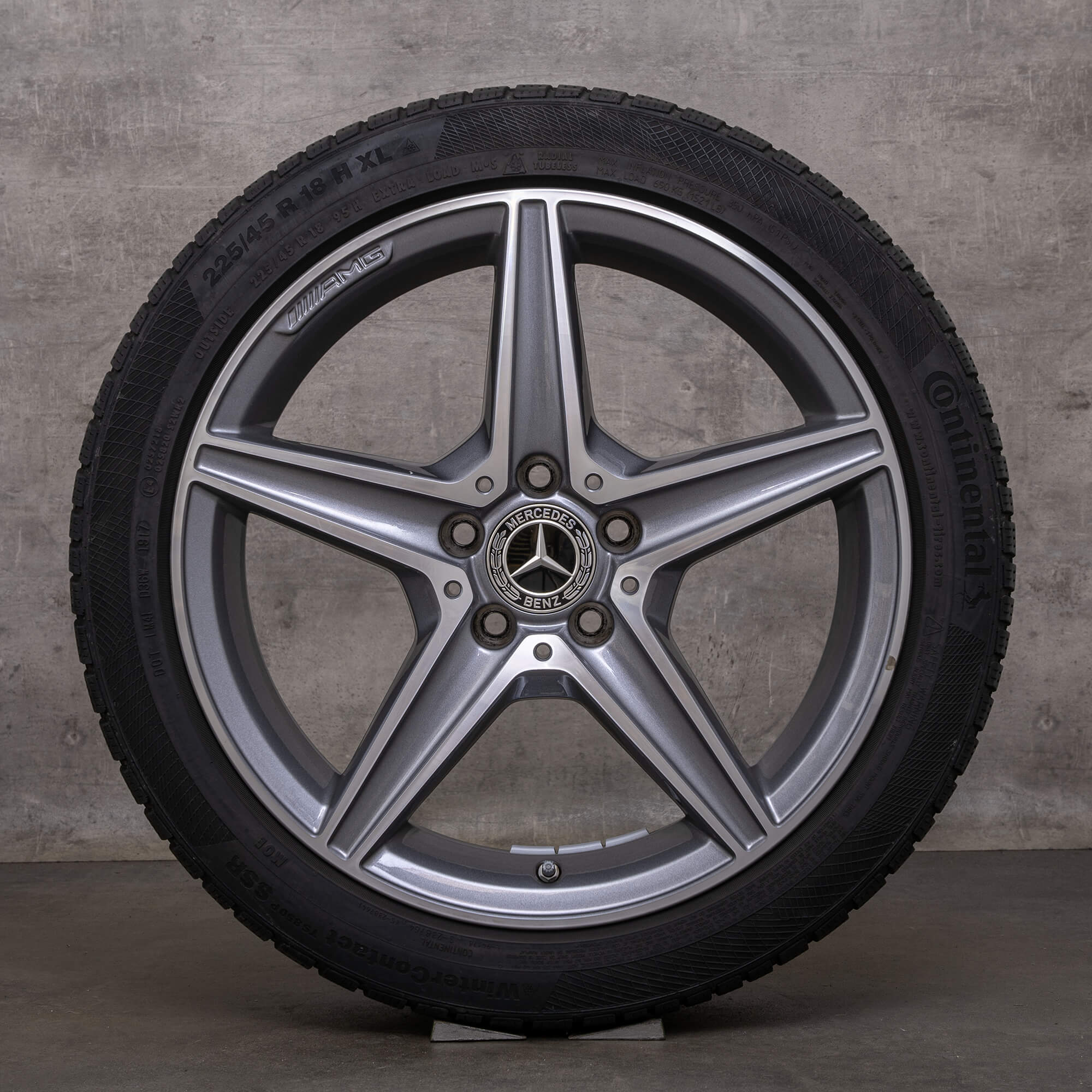 Neumáticos de invierno originales AMG Mercedes Benz Clase C 18 pulgadas W205 S205 C205 A205 llantas A2054011100 gris himalaya alto brillo torneado