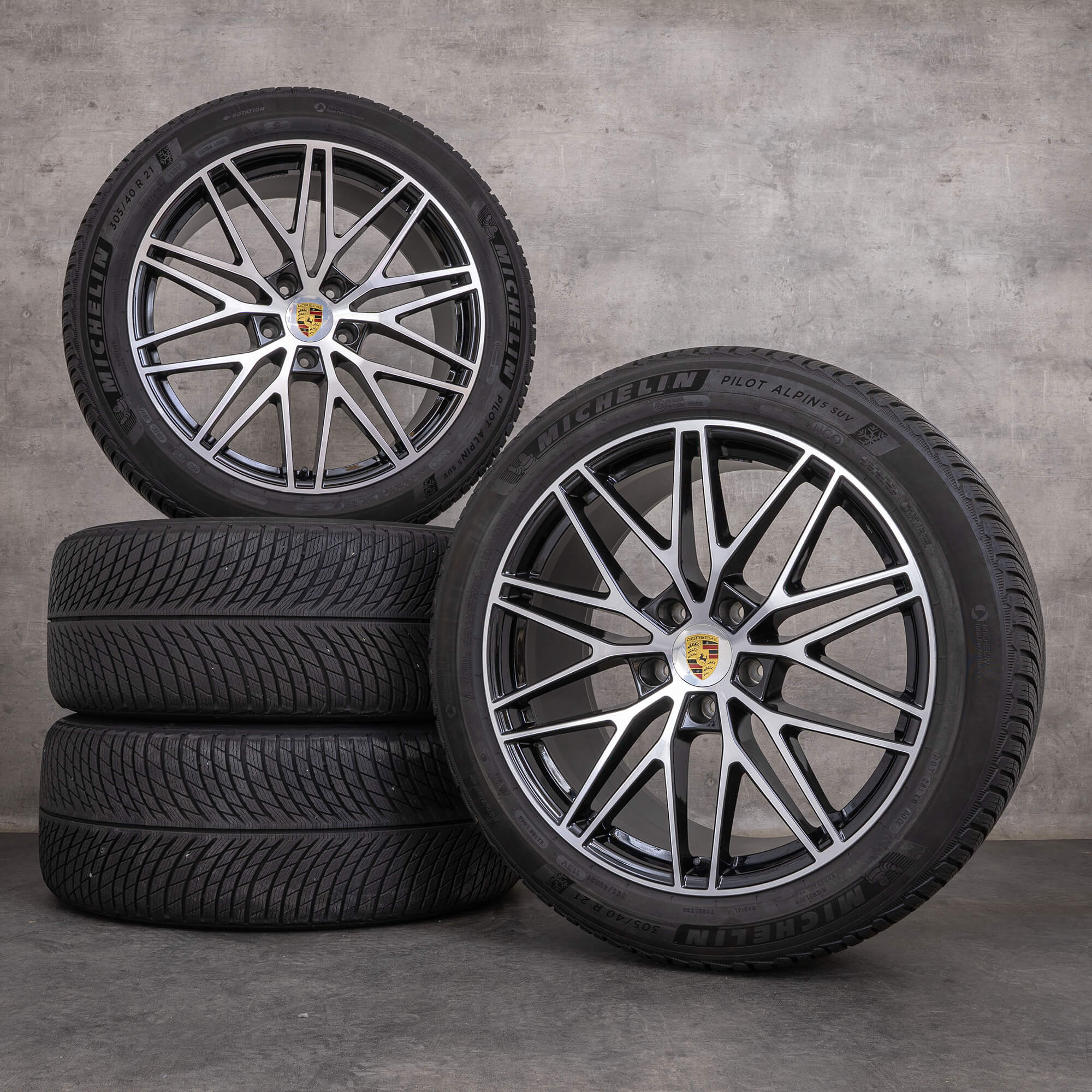 Original Porsche Cayenne Winterräder 21 Zoll 9YA E3 II RS Spyder Felgen 9Y0601025CD 9Y0601025CE schwarz matt glanzgedreht