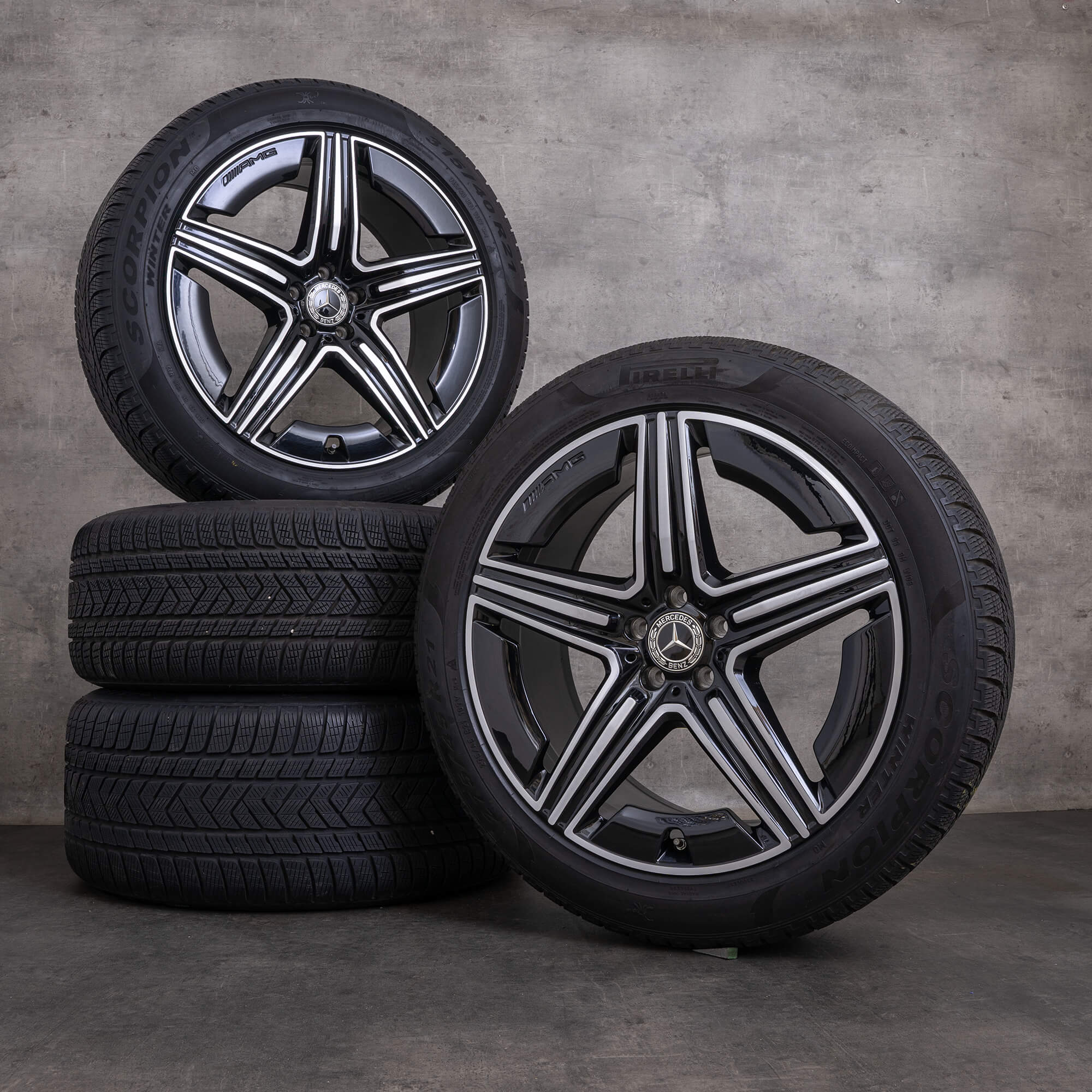 Oryginalne koła zimowe Mercedes Benz GLE AMG 21 cali V167 C167 Felgi A1674014301 A1674014401 czarne Polerowane