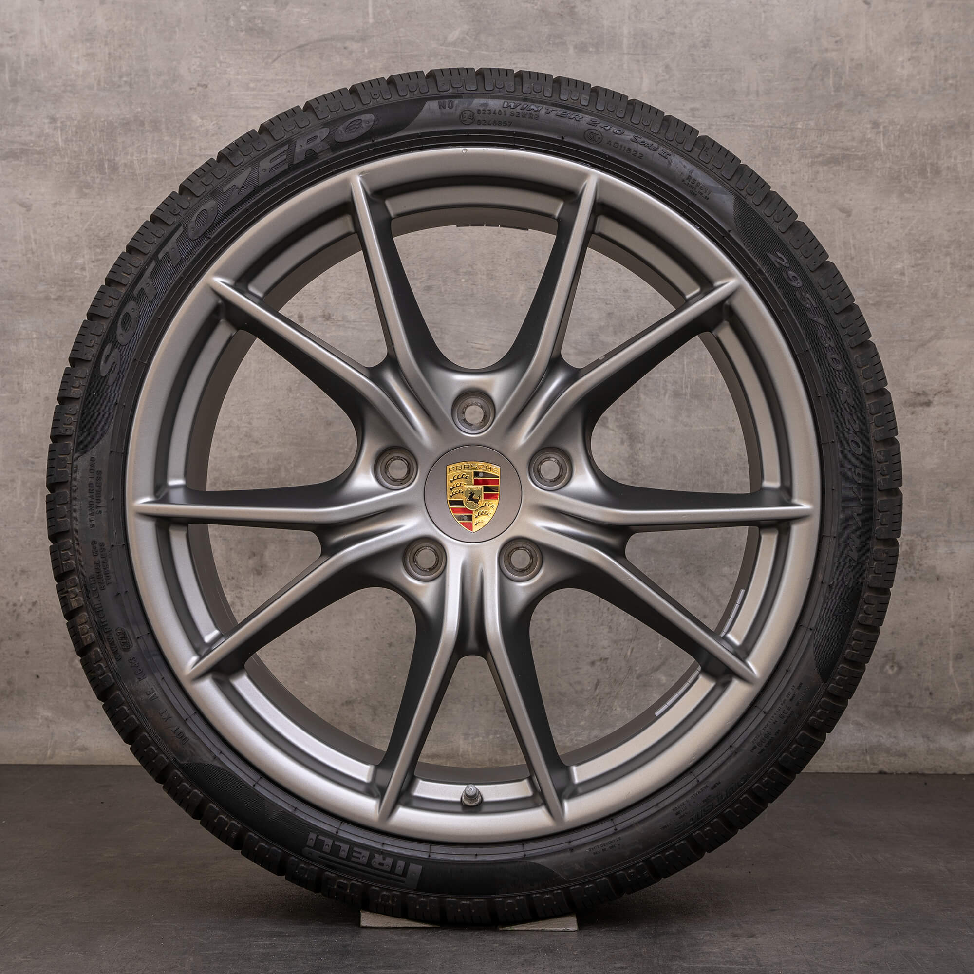 Oryginalne koła zimowe Porsche 911 20 cali 991 II Felgi 99136271000 99136276002 platyna srebrny mat