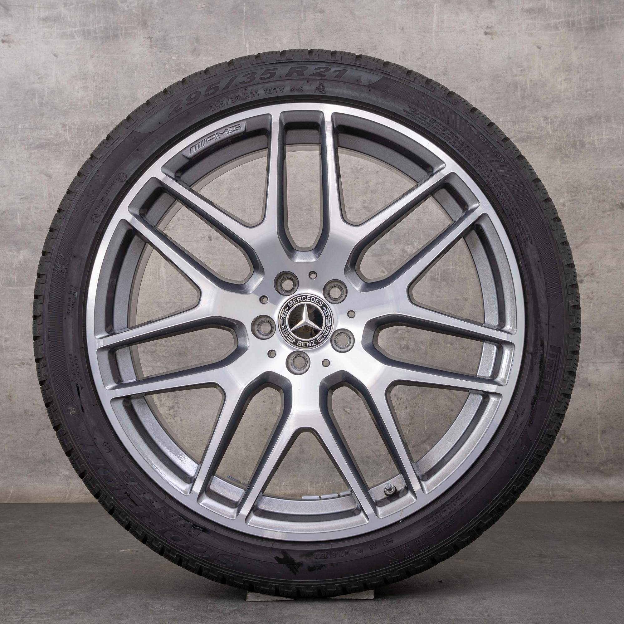 Oryginalne koła zimowe Mercedes Benz GLE 63 AMG 21 cali W166 X166 felgi A1664012800 himalaya szary polerowane