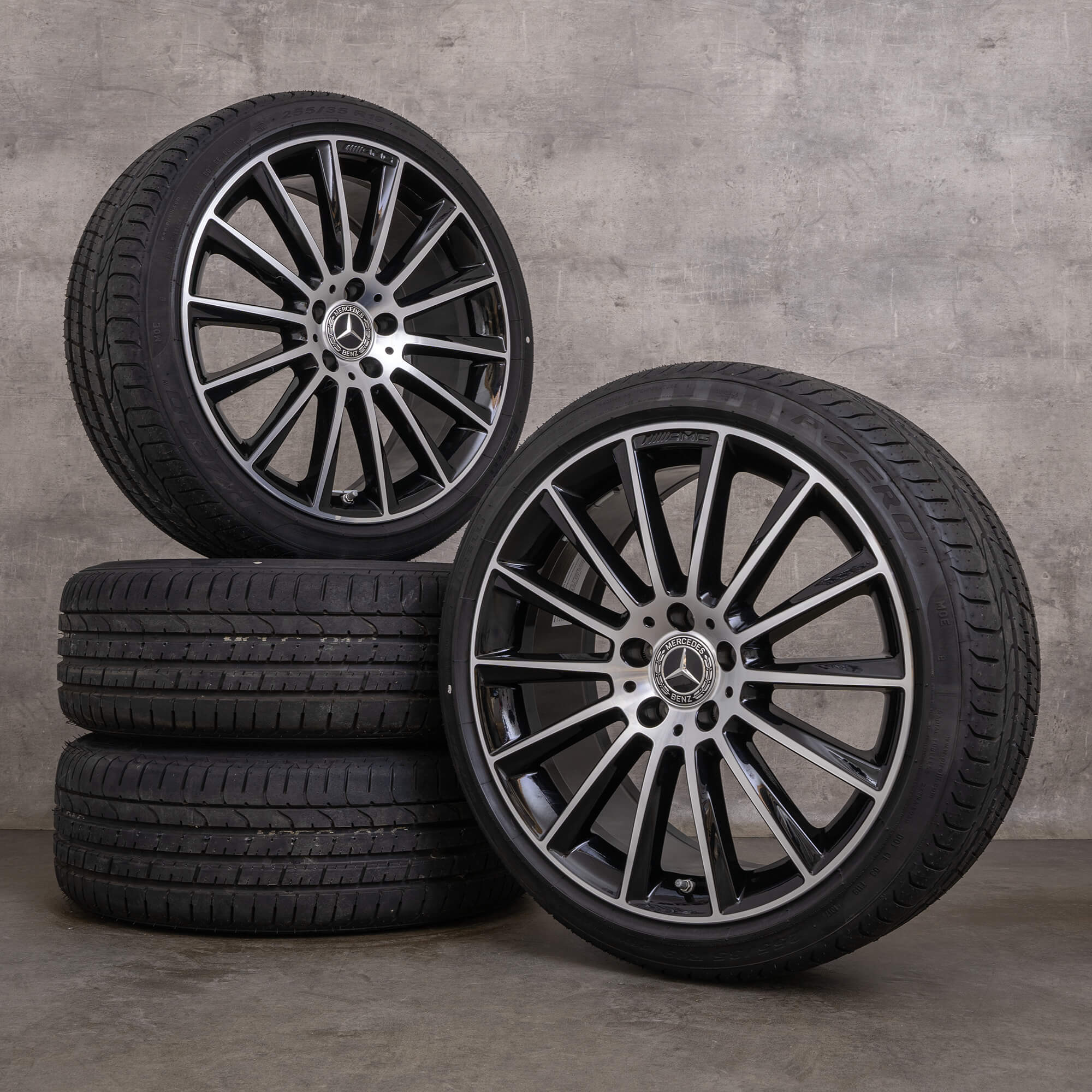 Original Mercedes Benz C-Klasse AMG Felgen 19 Zoll W205 S205 C205 A205 Sommerreifen A2054011300 A2054011400 schwarz glanzgedreht