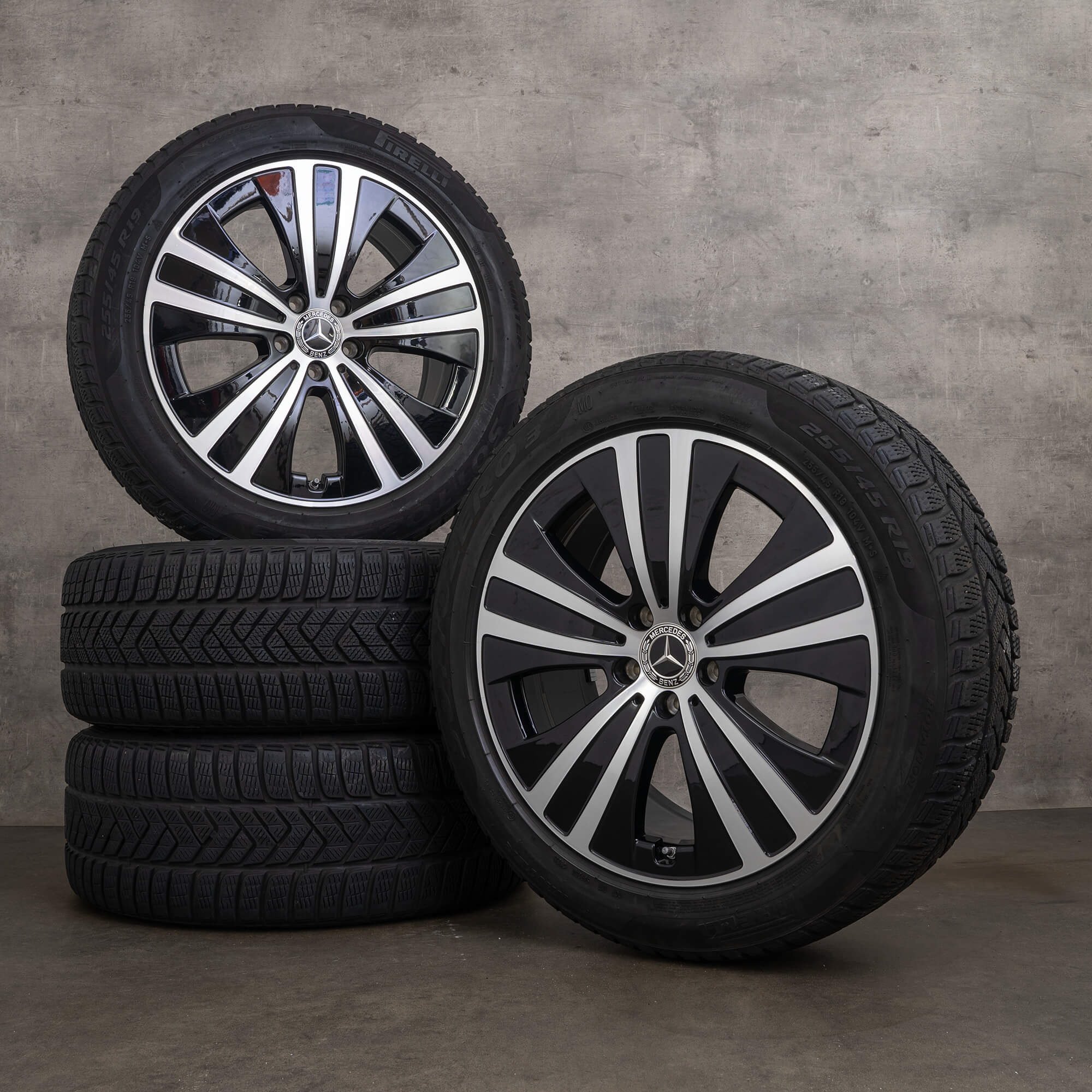 Originele Mercedes Benz EQE winterwielen 19 inch V295 velgen A2954011200 zwart glanzend gedraaid