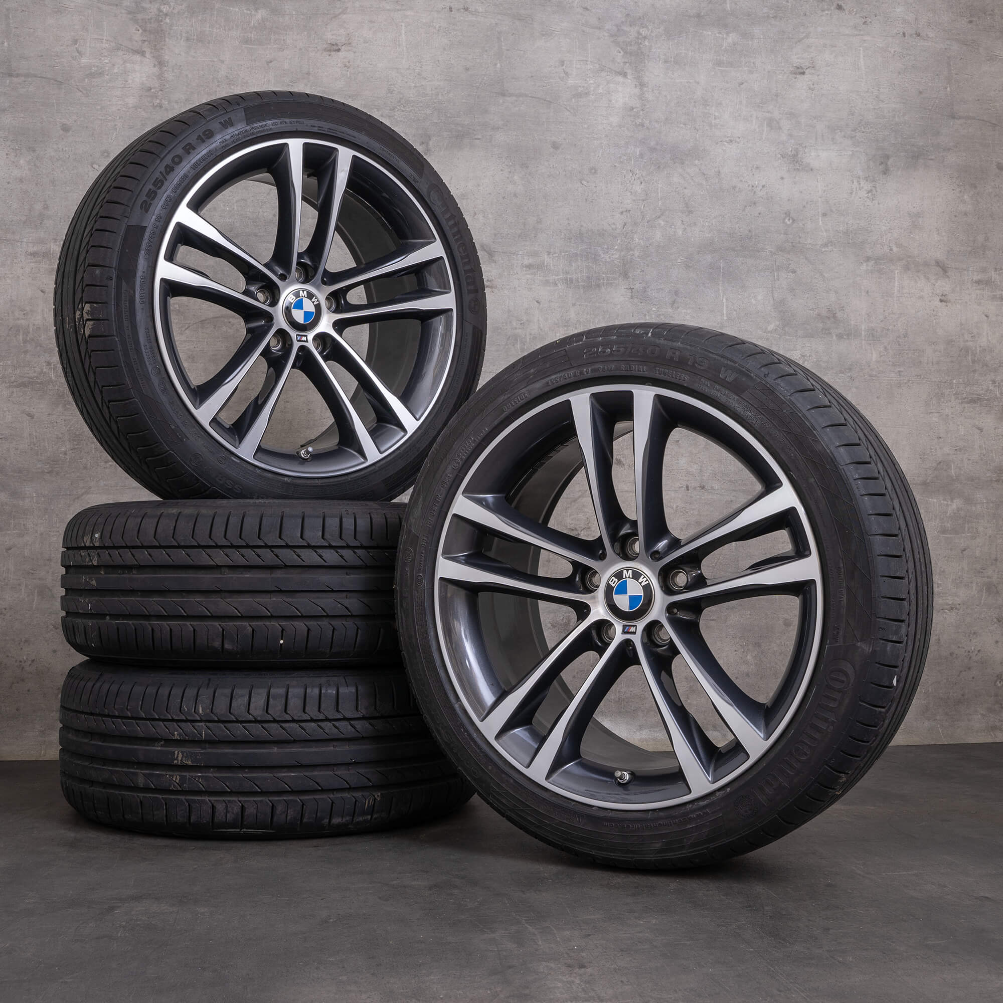 Originale BMW 3-serie GT felger 19 tommers F34 Gran Turismo sommerhjul styling 598 M 7847543 7847544 orbit grå blank snudd