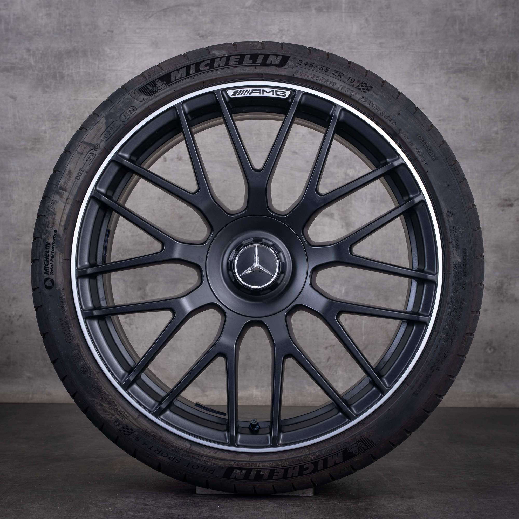 Jante originale Mercedes-Benz Clasa C C63 S AMG de 19 inci W205 S205 pentru anvelope de vară A2054011700 A2054011800 negru mat marginea diamantată