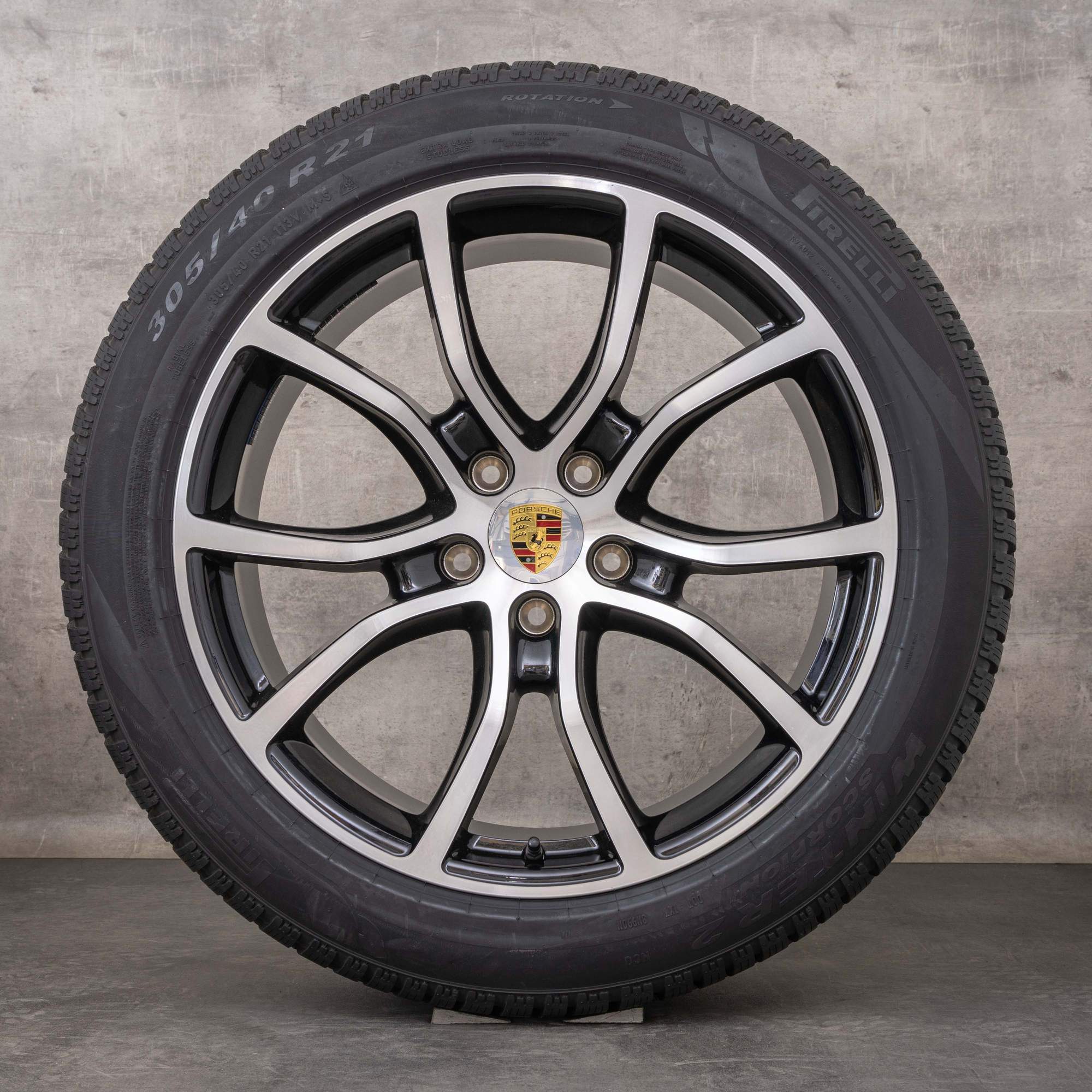 Oryginalne koła zimowe Porsche Cayenne Coupe 21 cali 9YA E3 II Felgi 9Y0044633H Exclusive Design czarne Polerowane