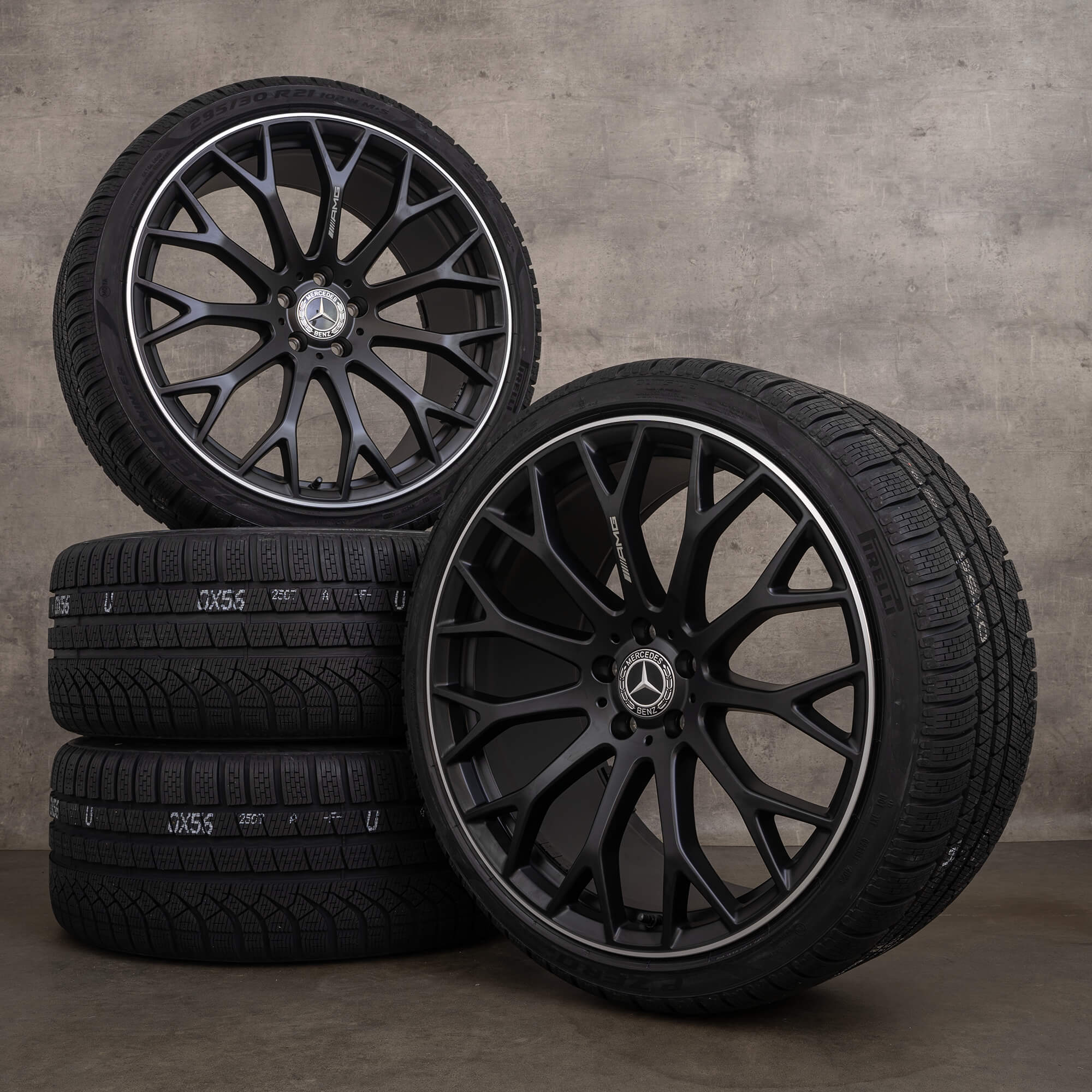 OEM AMG Mercedes Benz SL43 55 & 63 rims 21 inch R232 winter tires A2324012700 A2324012800 black satin finished wheels NEW