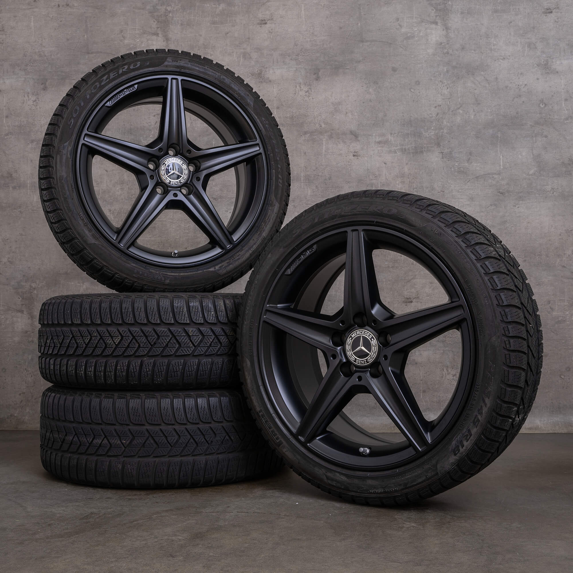 Alkuperäiset Mercedes Benz C-sarja C 43 AMG talvirenkaat 18 tuuman W205 C450 vanteet A2054014800 A2054011100 musta matta