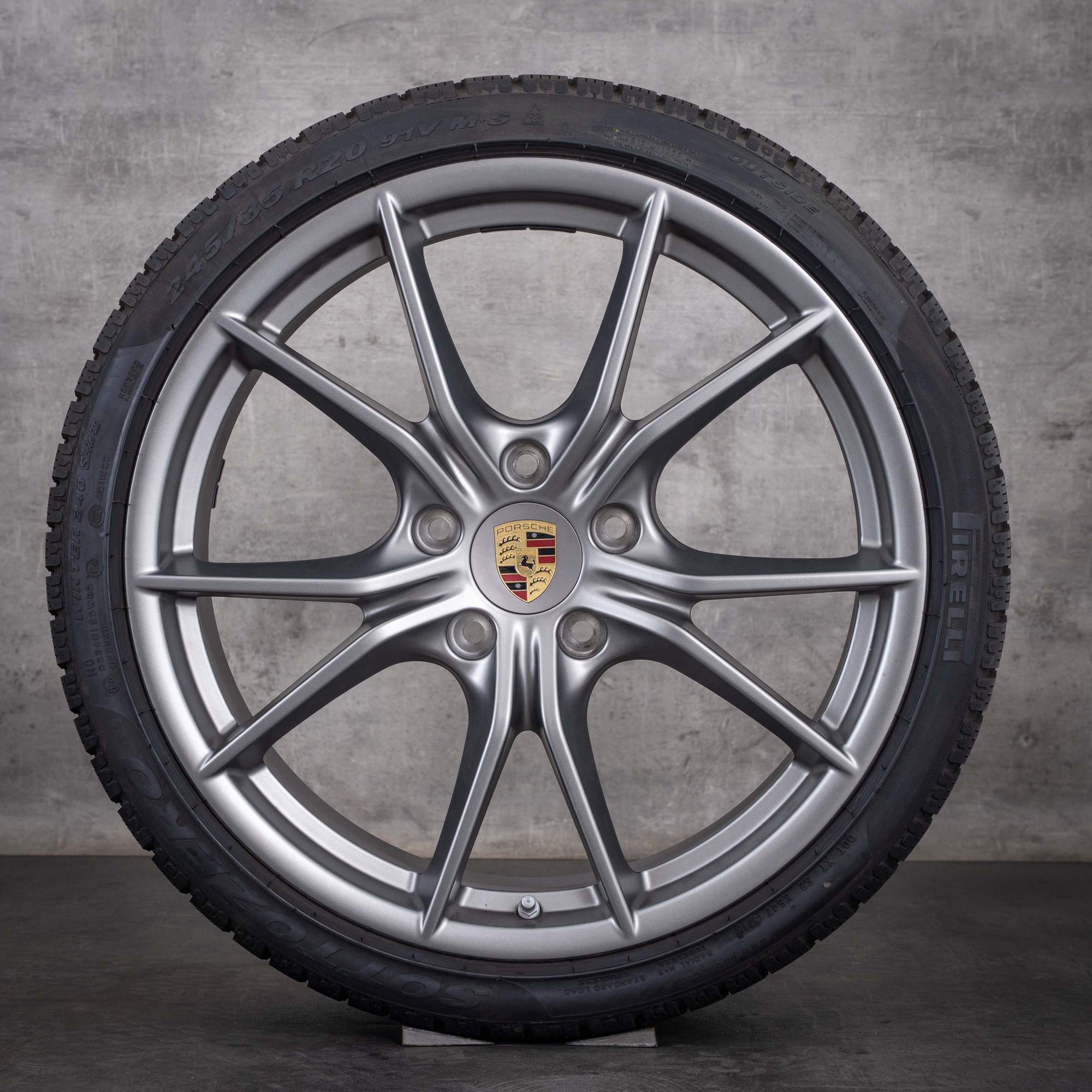 Alkuperäiset Porsche 991 II -talvirenkaat 20 tuumaa Carrera 4 & S GTS -vanteet 99136271000 99136276003 mattapintainen platinahopea