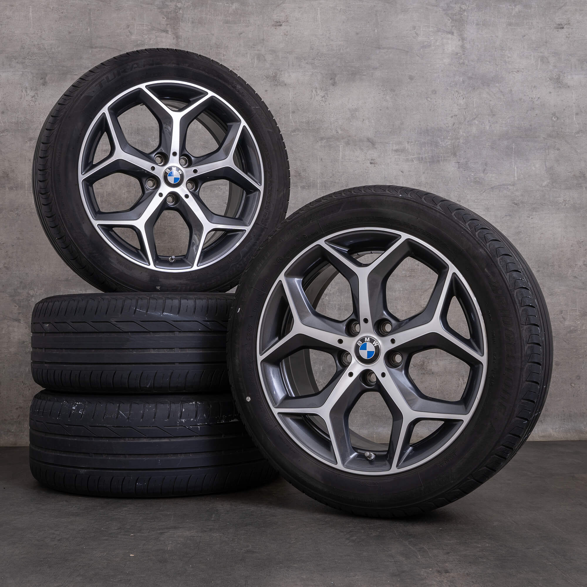 Originale BMW X1 X2 sommerhjul 18 tommers F48 F39 felger styling 569 6856070 orbit grå blank dreid