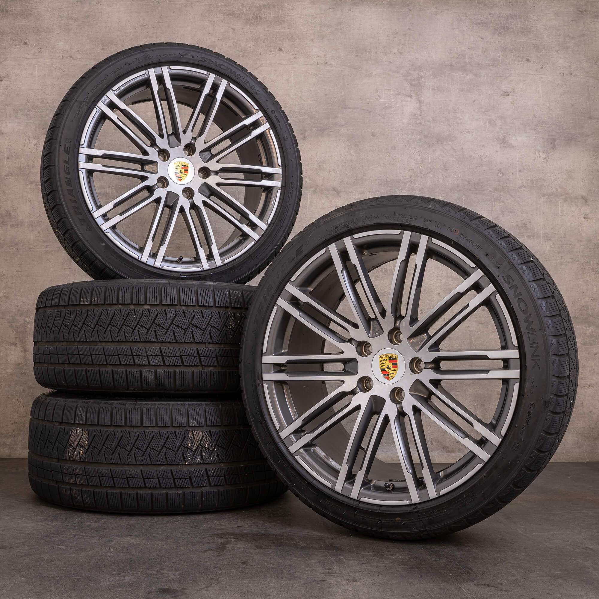 OEM Porsche Cayenne snow tire packages 21 inch 958 rims 7P5601025AE titan silver glossy