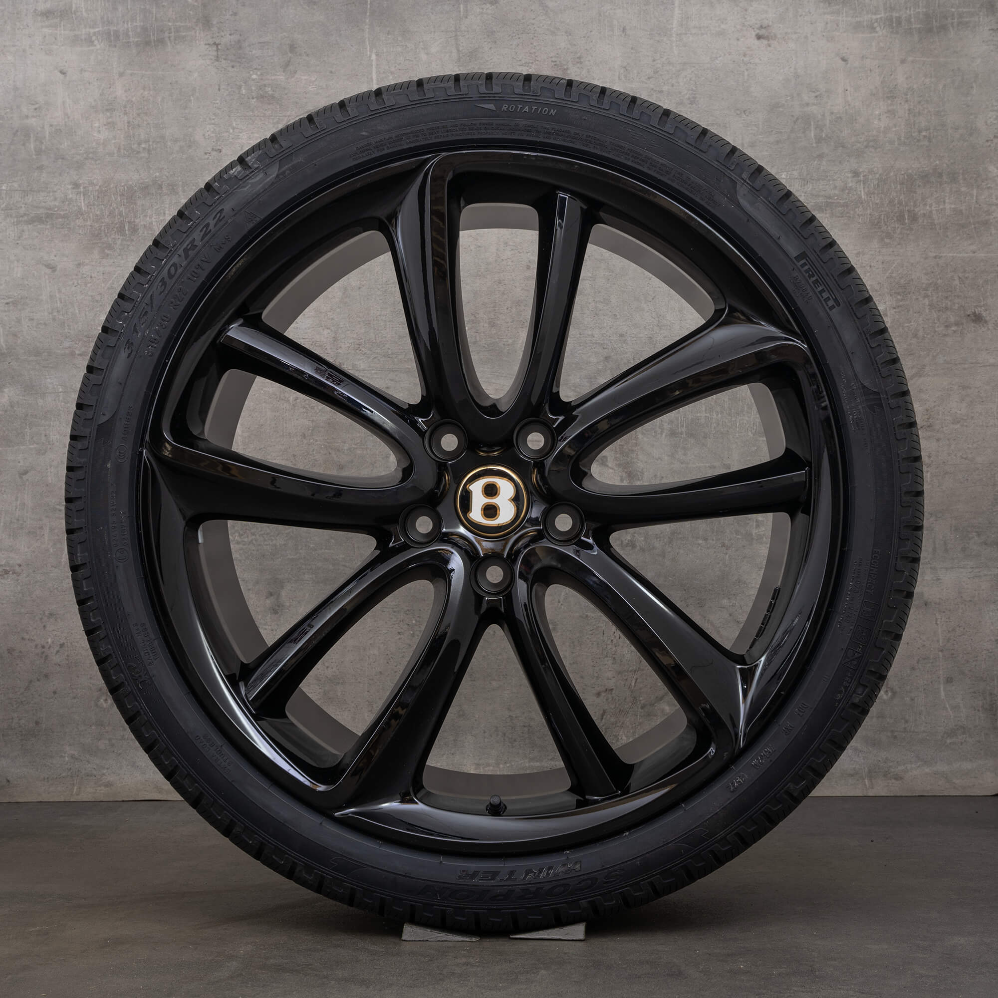 Llantas originales Bentley Continental GT GTC Flying Spur 3S de 22 pulgadas con neumáticos de invierno 3SA601025T y 3SA601025AA negras de alto brillo y ruedas de invierno
