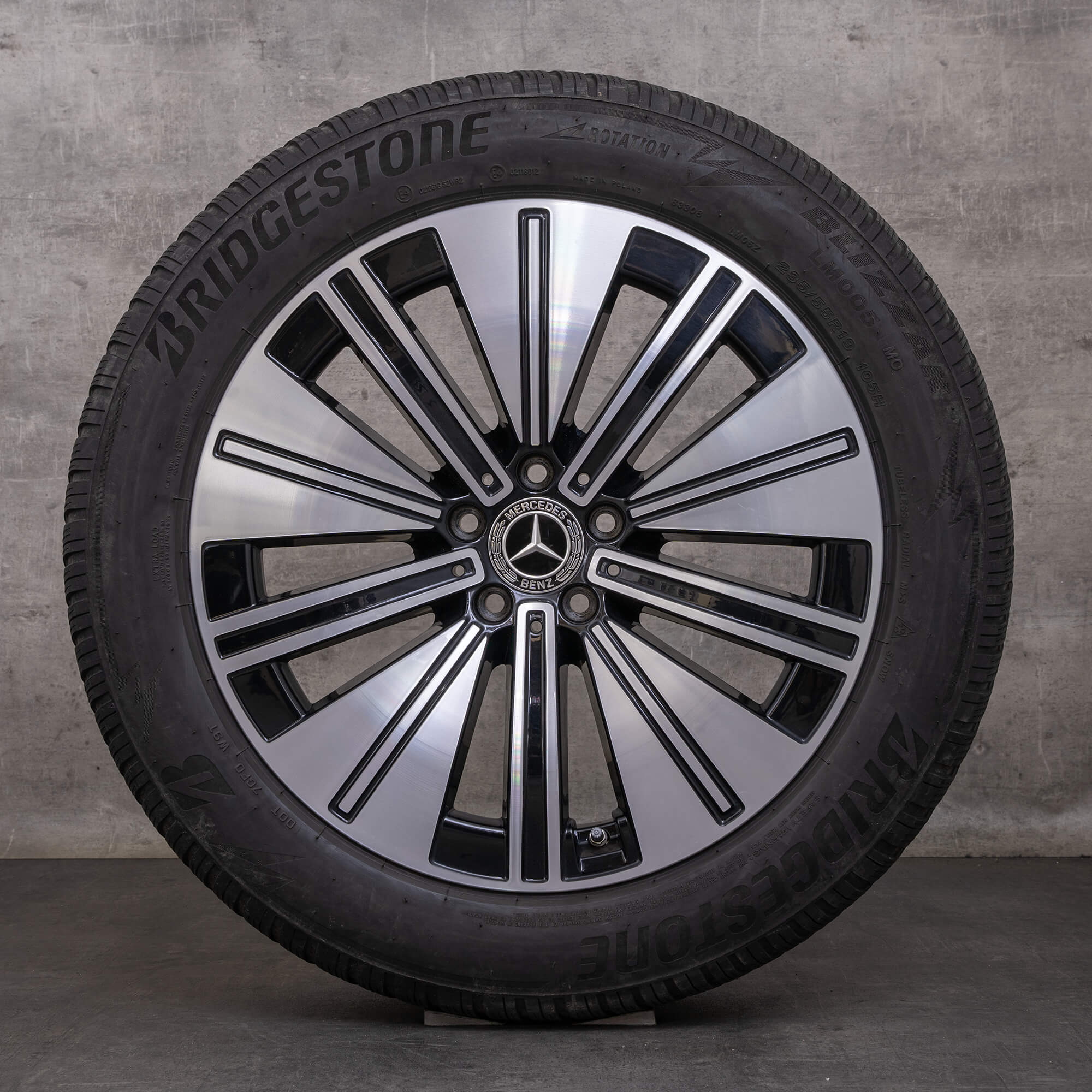 Orijinal Mercedes Benz EQS kış jant lastik 19 inç V297 jantlar A2974010600 siyah yüksek parlaklıkta tornalanmış