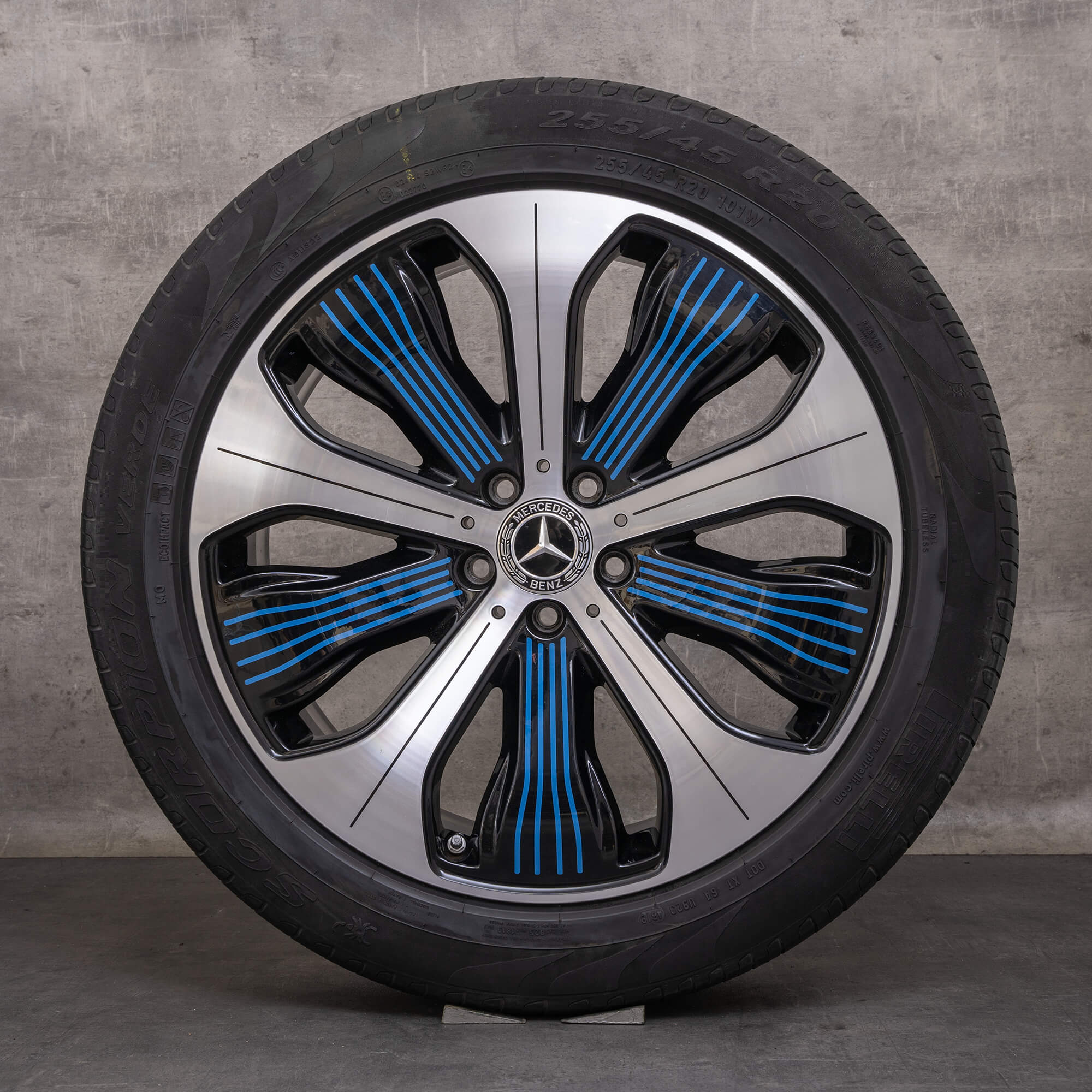 Llantas originales Mercedes Benz EQC de 20 pulgadas N293 llantas verano A2934010300 A2934010500 negro-azul brillante torneado