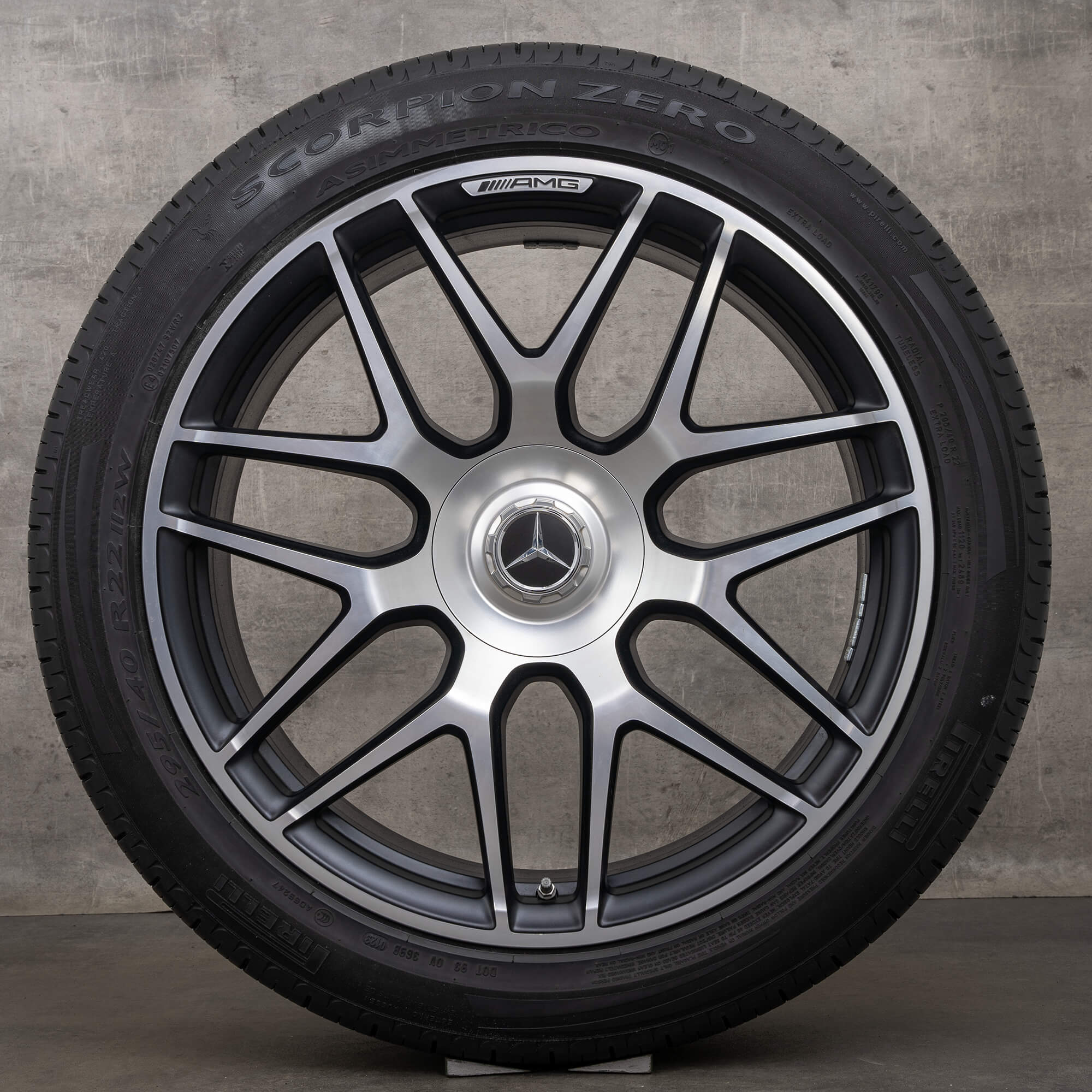 Originale Mercedes Benz G-Klasse G 63 AMG fælge 22 tommer W465 W463A sommerhjul A4634012000 sort mat blank drejet