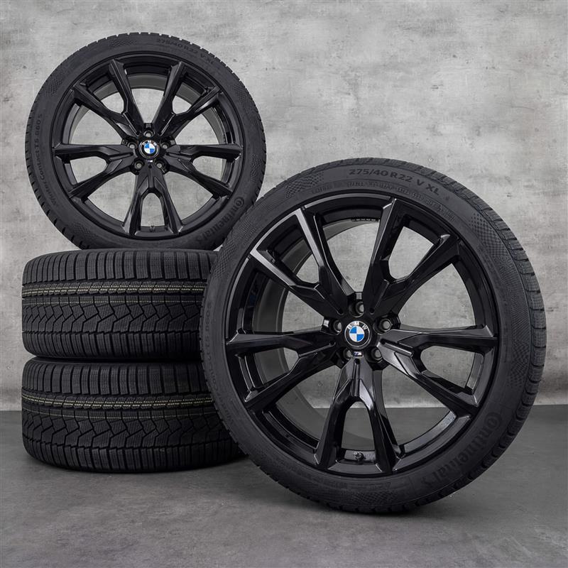 Originale BMW X7 vinterdæk med fælge 22 tommer G07 styling 755 M 8074221 8090108 sort glans NYT