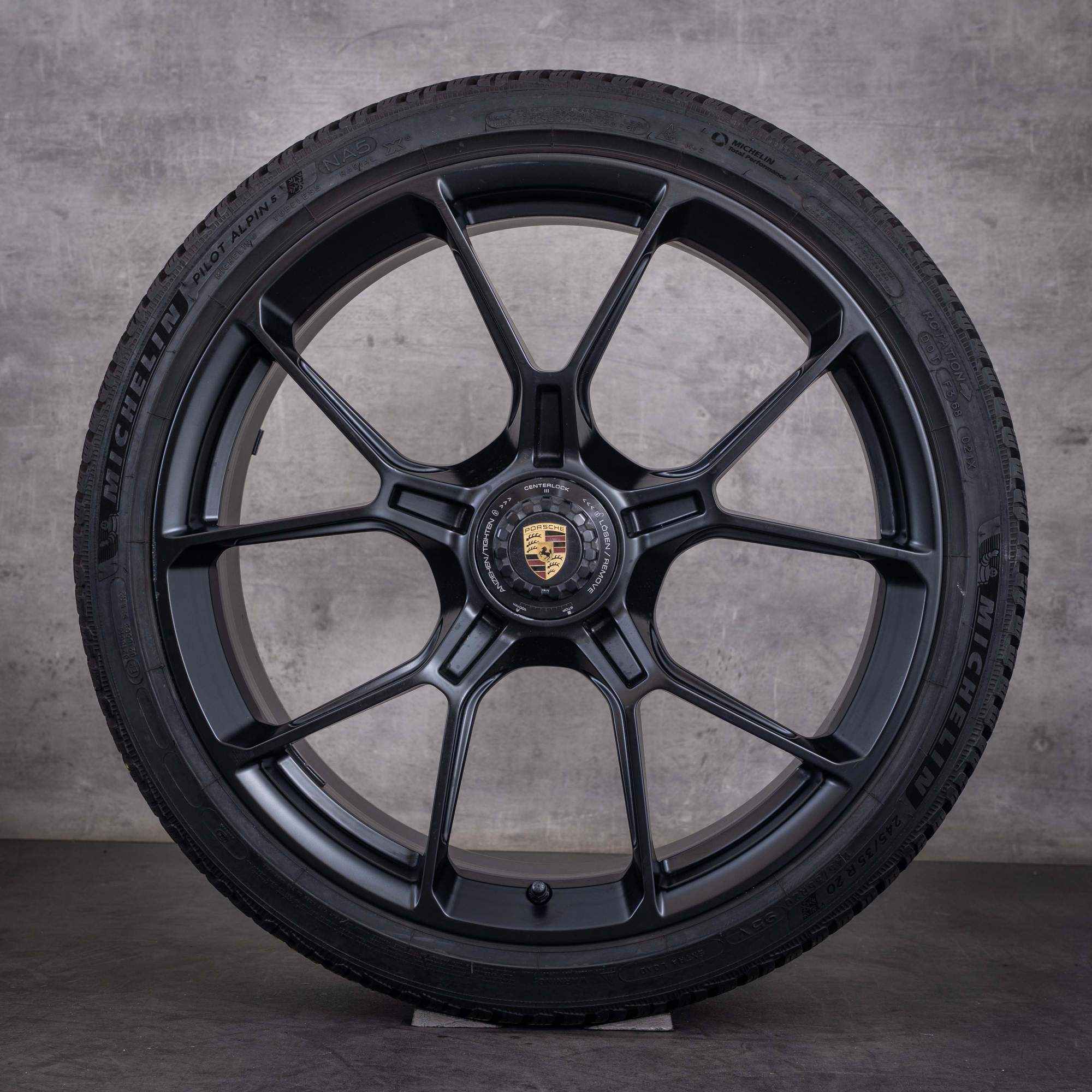 Originale Porsche 911 vinterhjul 20 21 tommer 992 I GT3 & RS fælge 9GT601025B 9GT601025C mat sort - hjul 1 af 4