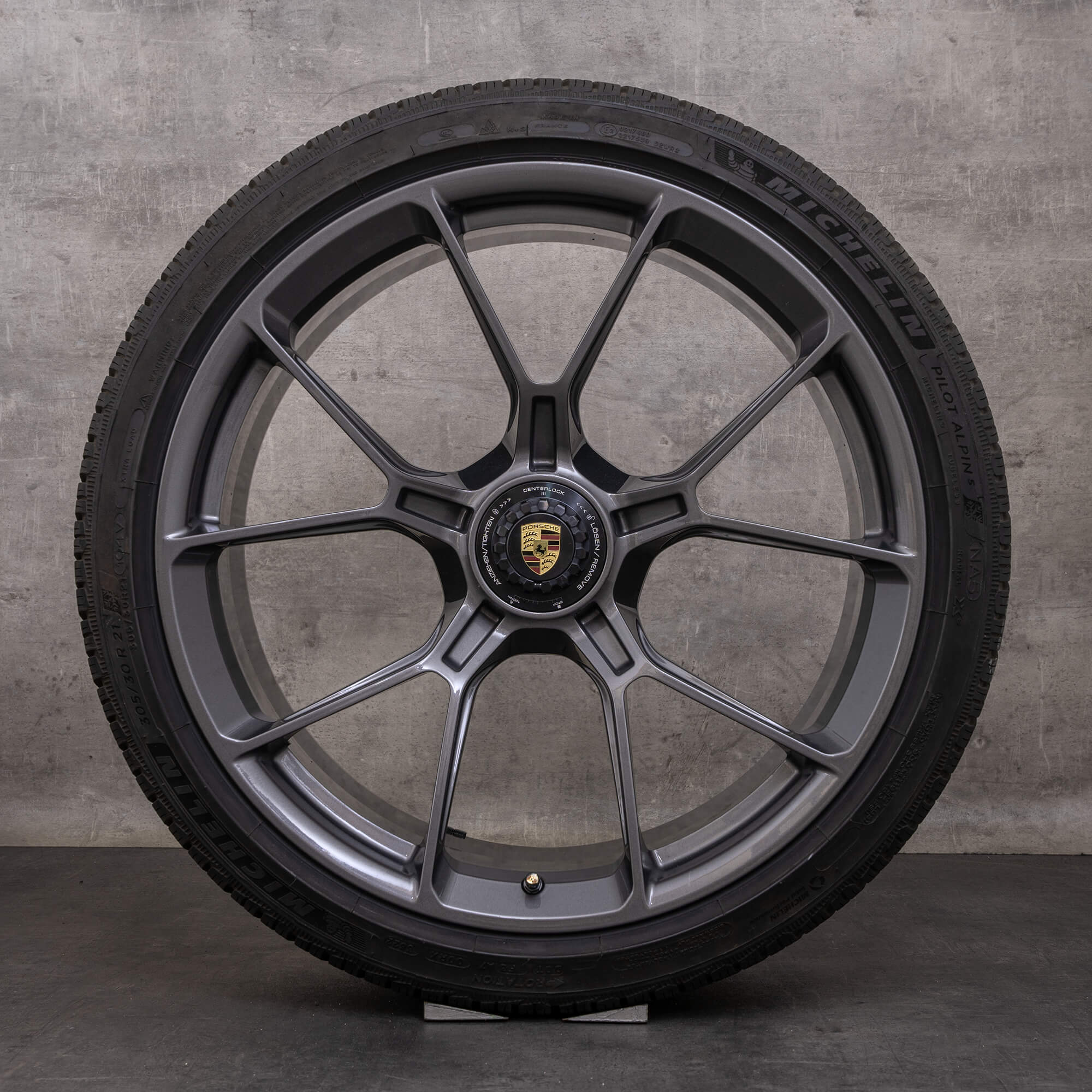 Originale Porsche 911 vinterdæk med fælge 20 21 tommer 992 I GT3 & RS 9GT601025B 9GT601025C agatgrå metallic