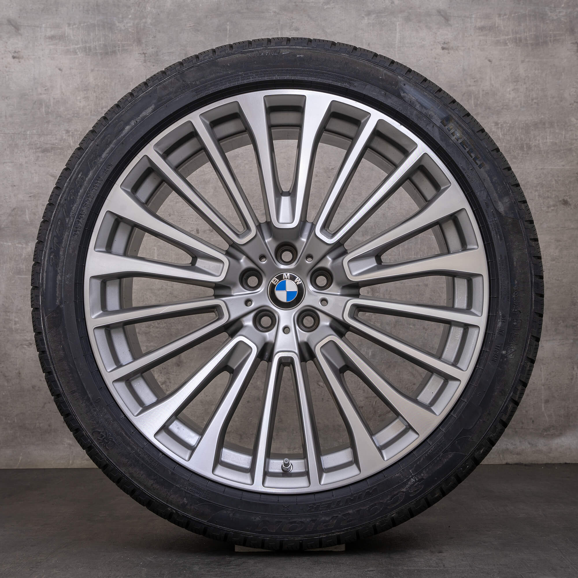 Originale BMW X7 vinterdæk med fælge 22 tommer G07 styling 757 6885144 6885463 ferric grey glossy turned