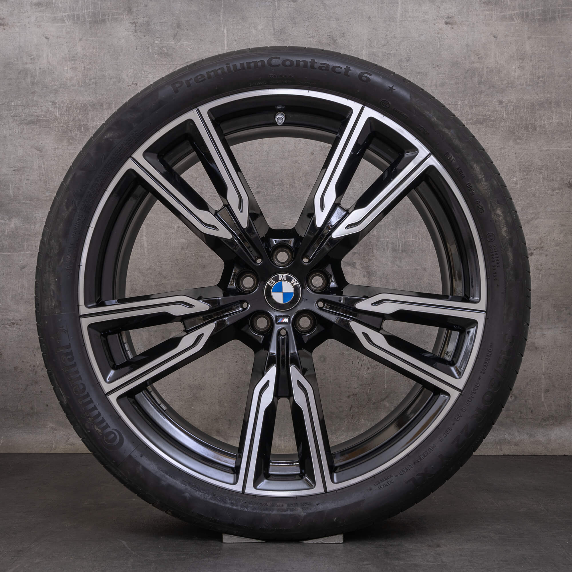 Original BMW X5 X6 fälgar 22 tum G05 G06 sommarhjul styling 747 M 8072002 8072003 svart glansig svarvad