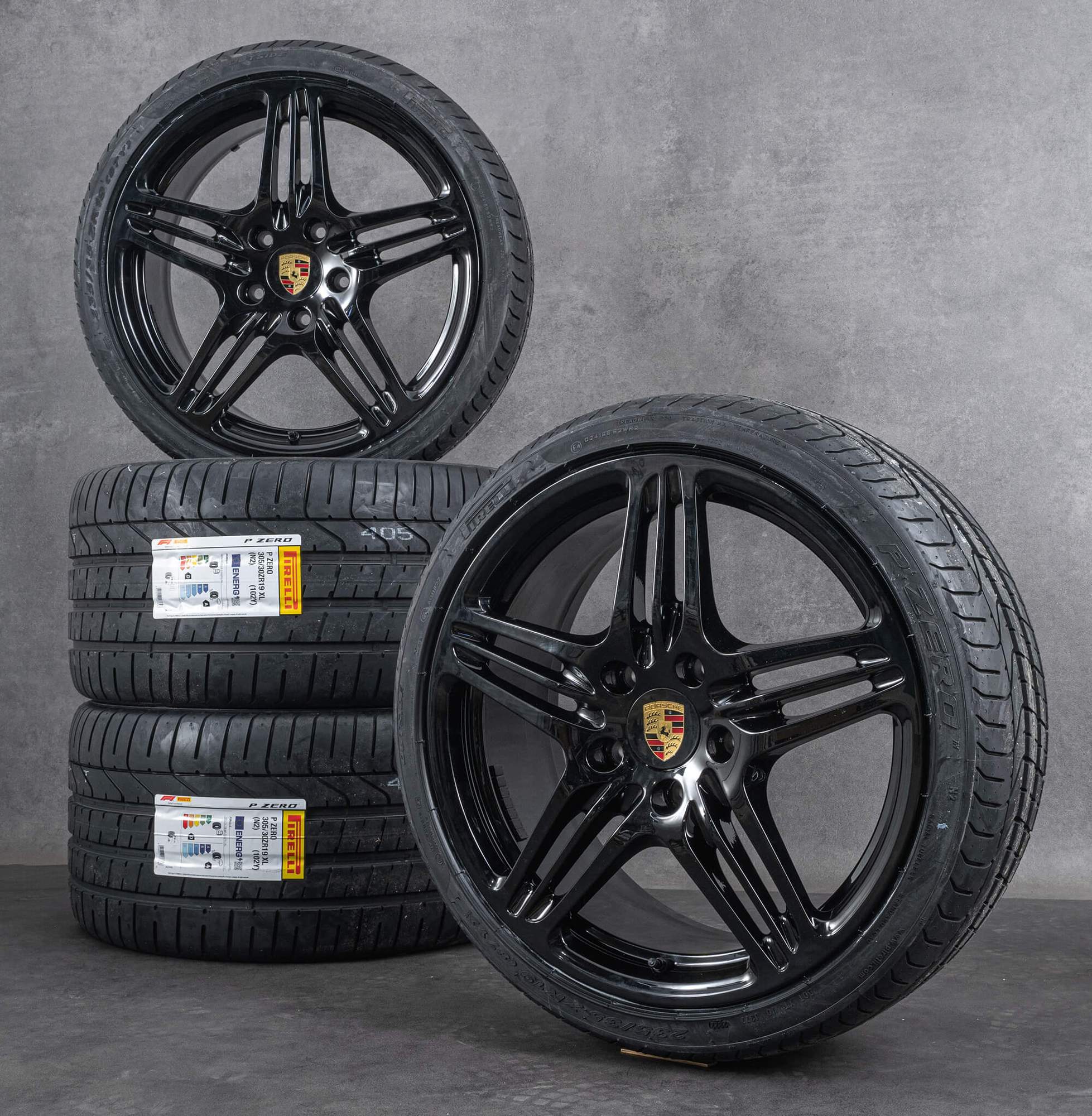 Jantes originales Porsche 911 19 pouces 997 Turbo & S Sommerrder 99736215605 99736216202 noir brillant