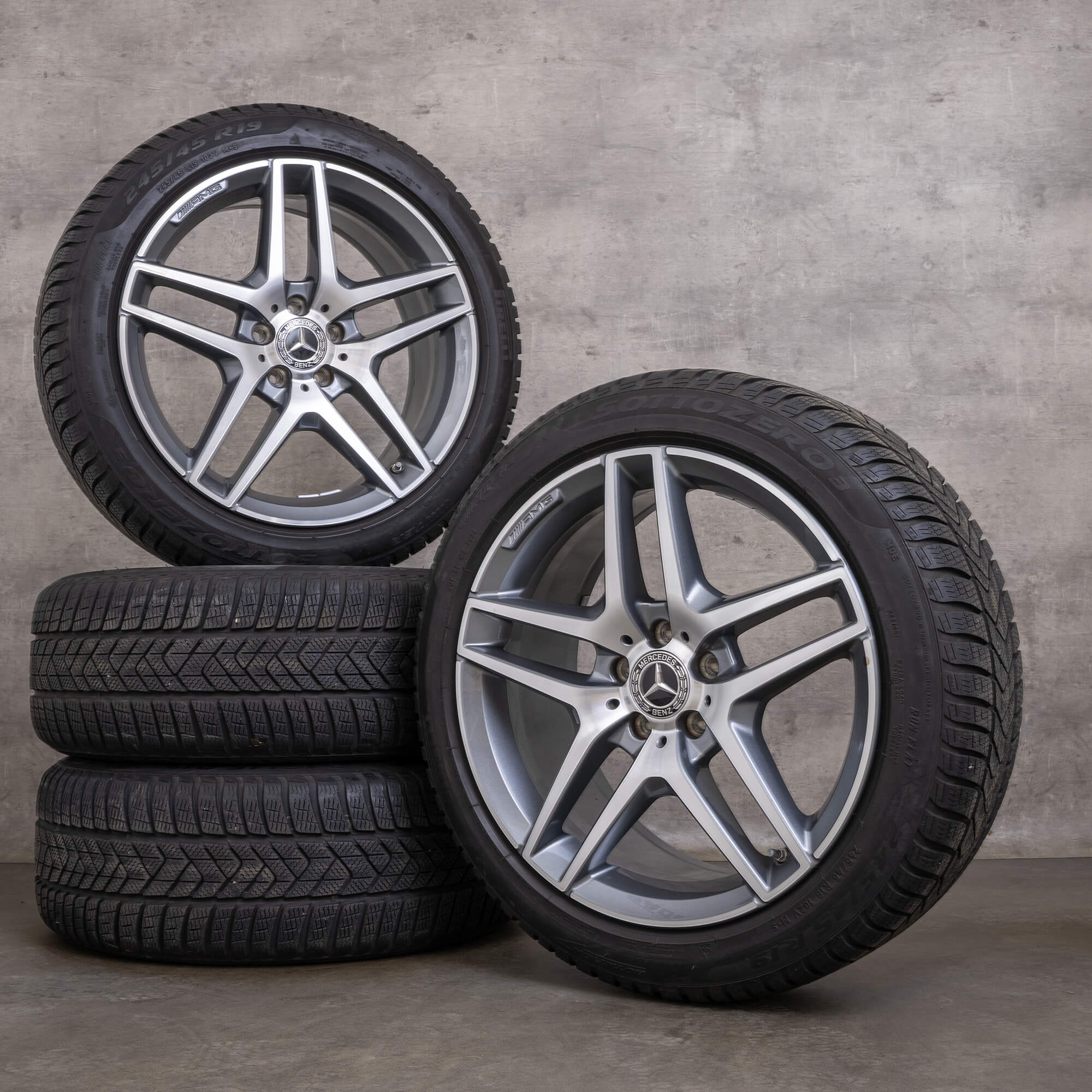 Original Mercedes Benz S-Klasse AMG Winterreifen 19 Zoll W222 A217 C217 Felgen A2224010000 himalaya grey glanzgedreht