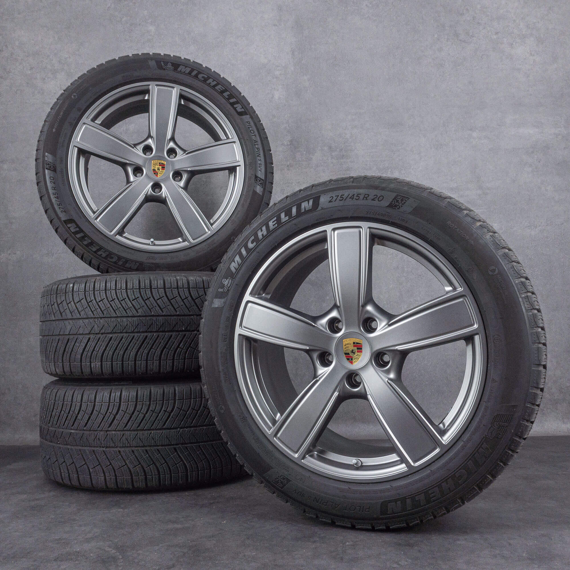 Alkuperäiset Porsche Cayenne talvirenkaat 20 tuuman 9YA E3 vanteet 9Y0601025BP 9Y0601025BQ Sport Classic platinahopea matta
