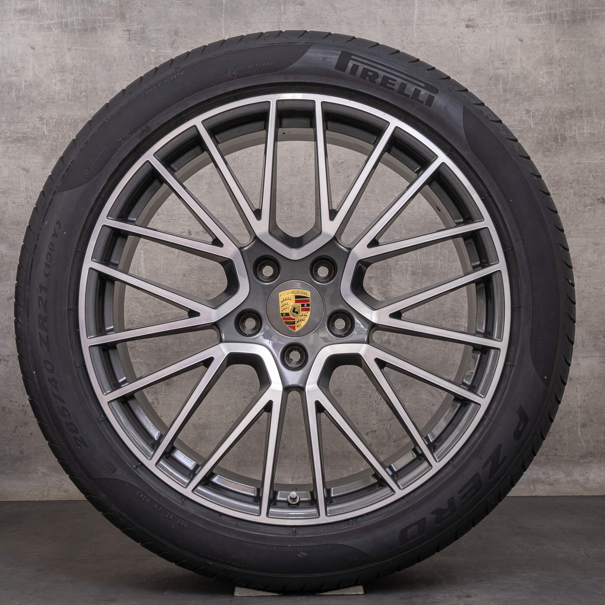 Originele Porsche Cayenne velgen 21 inch Turbo GTS Sommerrder RS Spyder 9Y0601025K 9Y0601025L titanium glans gedraaid